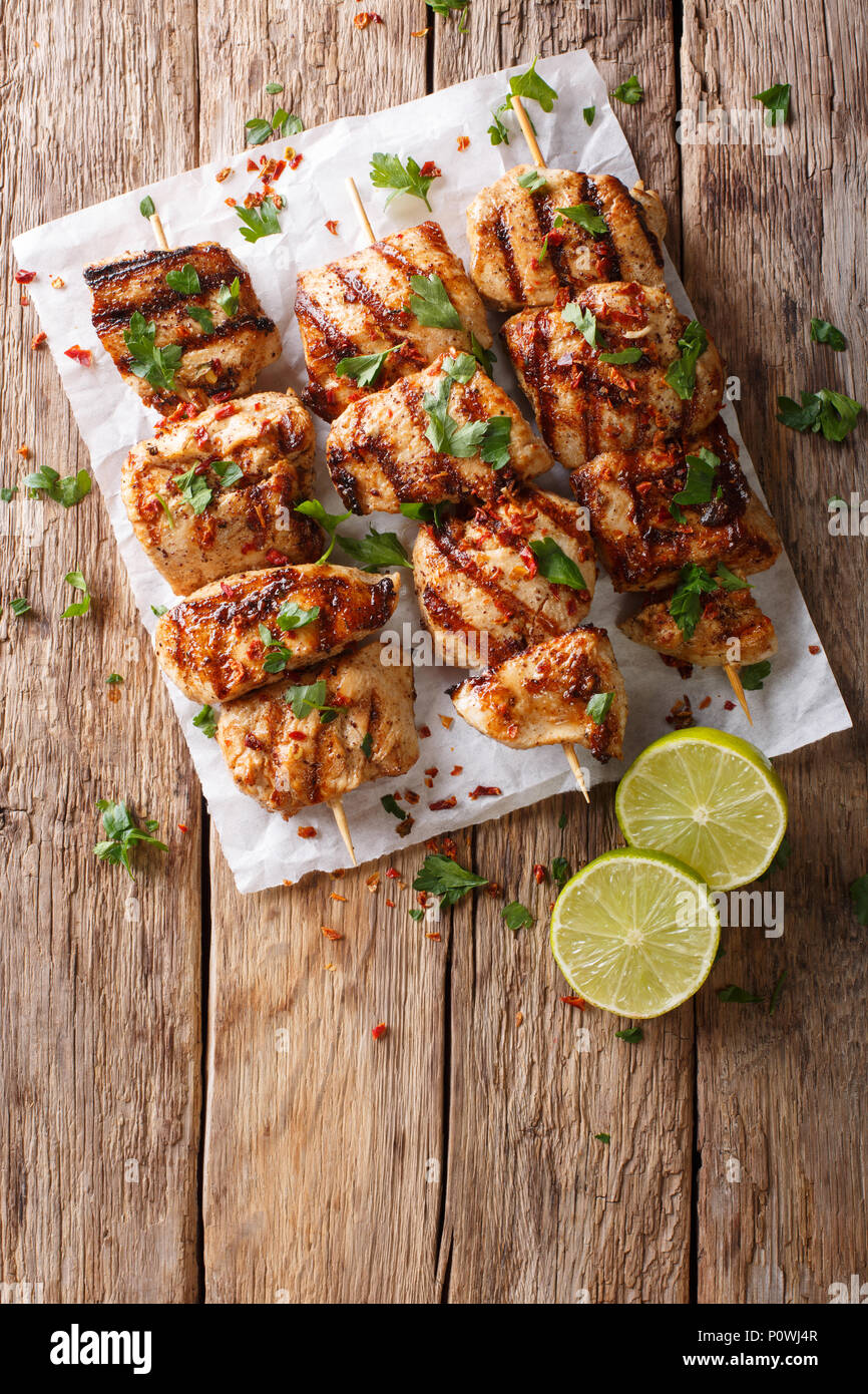 Kebab e Murgh Chicken Kabab Marinated in a Yogurt Cumin Sauce closeup on the table. Vertical top view from above Stock Photo Alamy