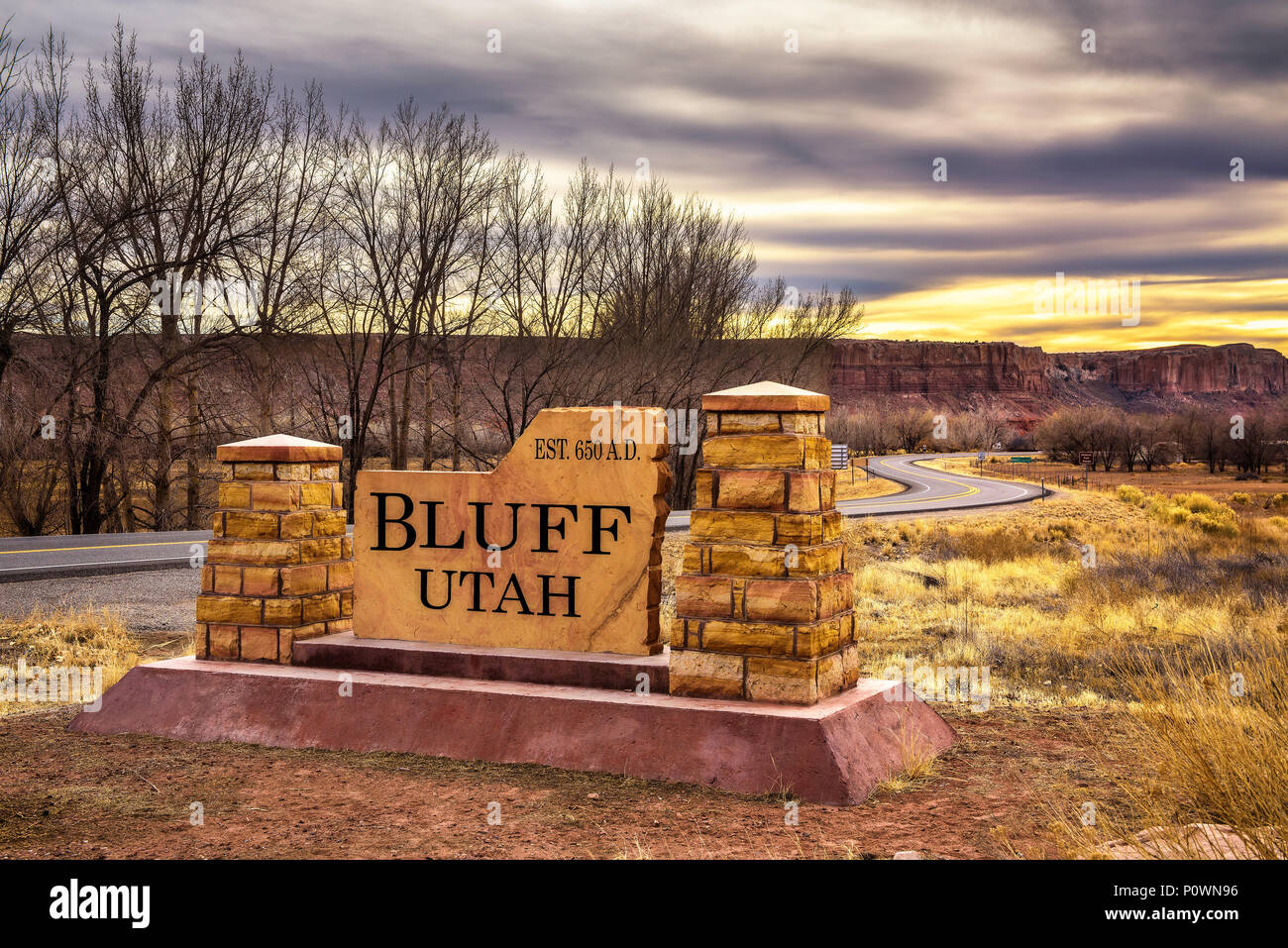 Welcome sign to Bluff in Utah Stock Photo