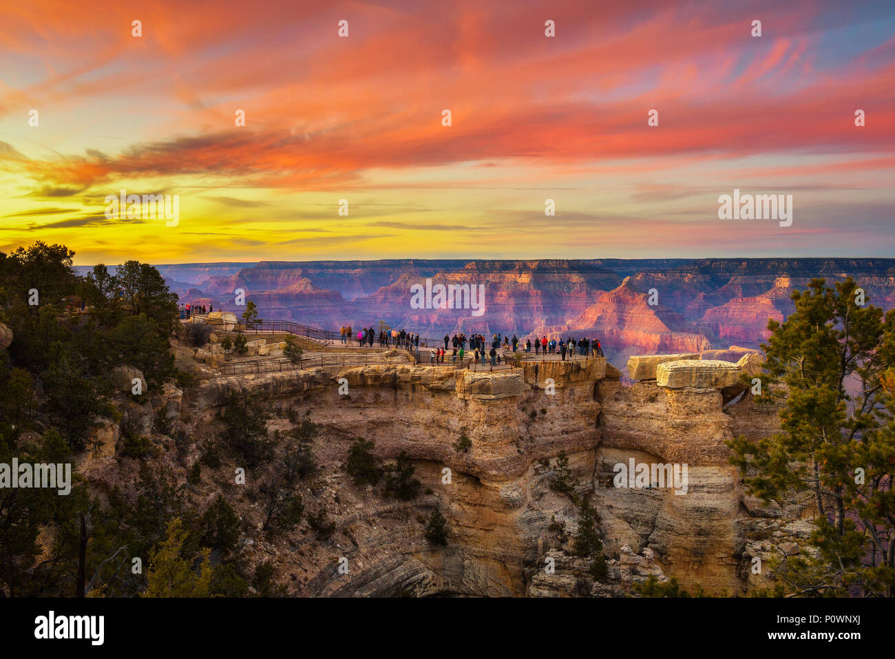 Sunset above south rim of Grand Canyon from the Mather Point Stock Photo