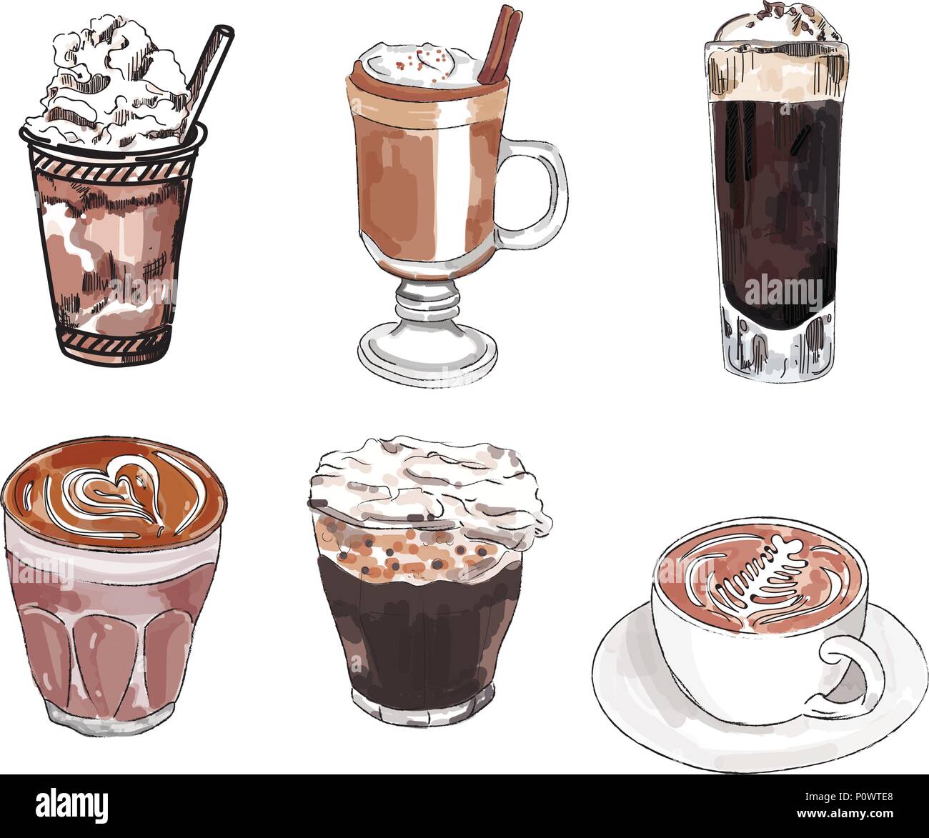 Different types of coffee.Set of vector illustrations Stock Vector ...