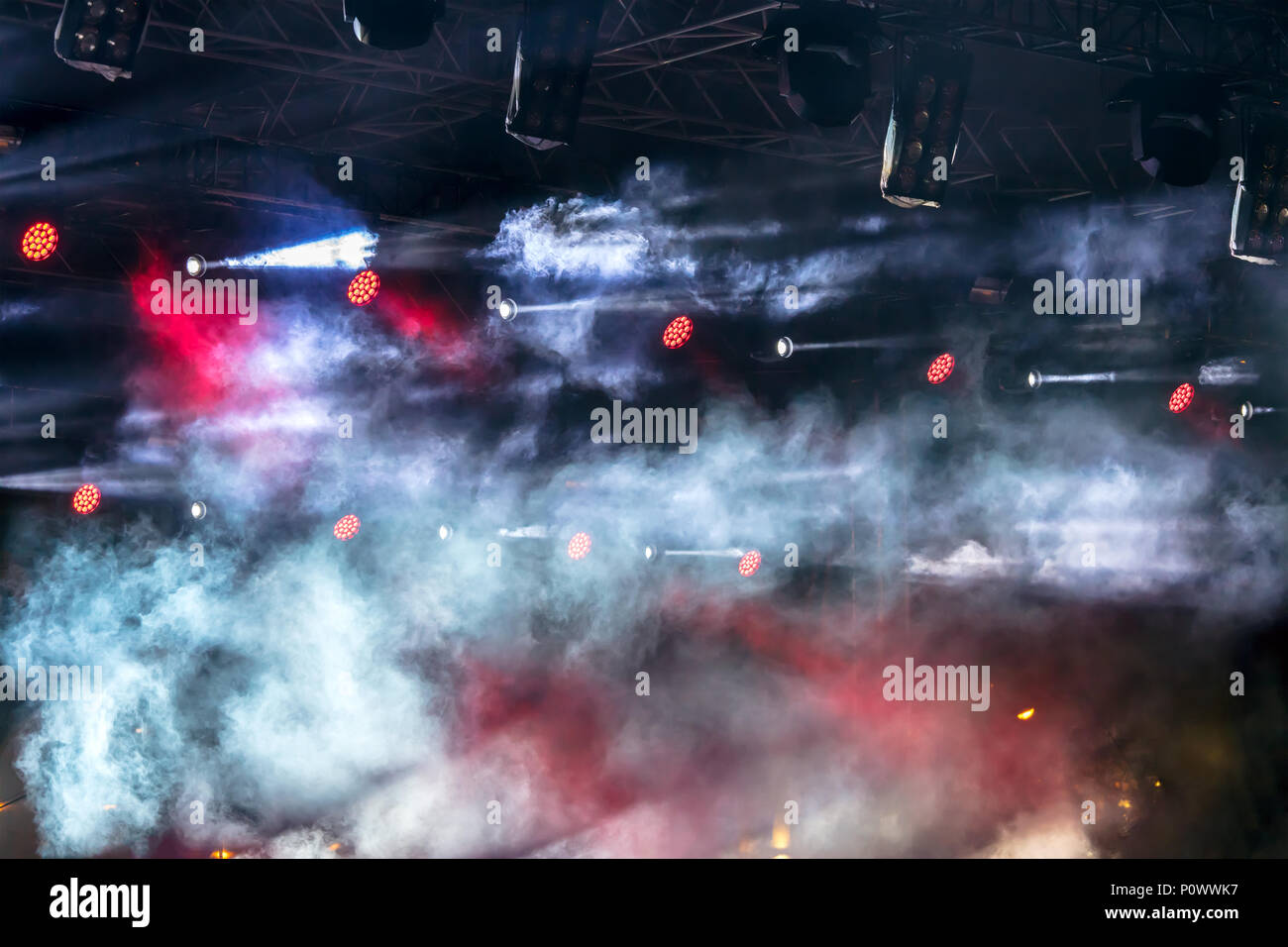 outdoor concert stage scene. light of projectors and smoke Stock Photo ...