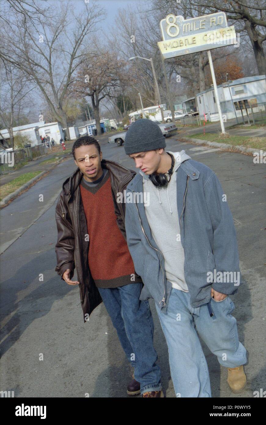 Original Film Title: 8 MILE. English Title: 8 MILE. Film Director: CURTIS  HANSON. Year: 2002. Stars: EMINEM; EUGENE BYRD. Credit: UNIVERSAL STUDIOS /  REED, ELI / Album Stock Photo - Alamy