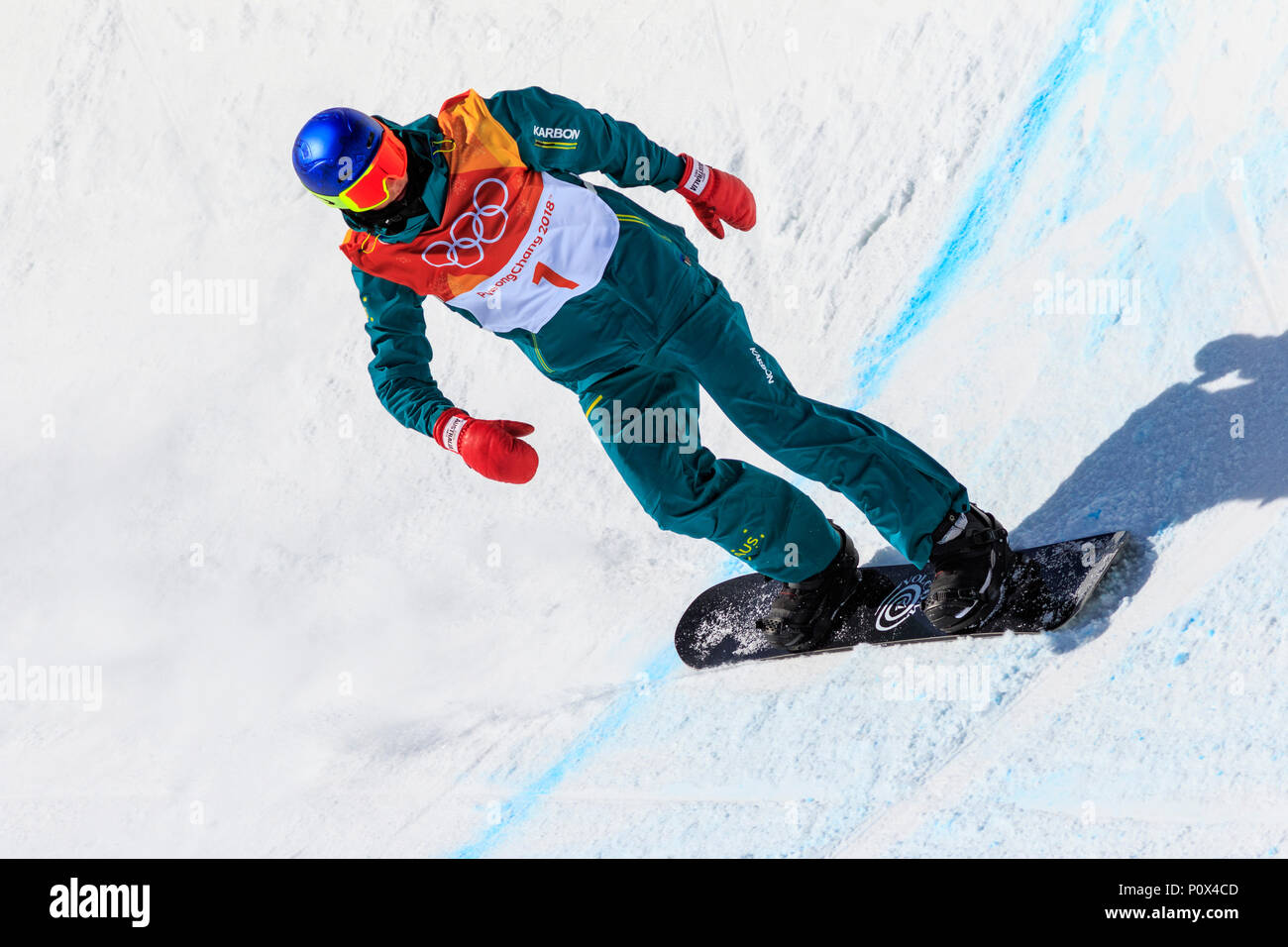 Scotty James (AUS)  competing in  the Men's Snowboarding Half Pipe Qualification at the Olympic Winter Games PyeongChang 2018 Stock Photo
