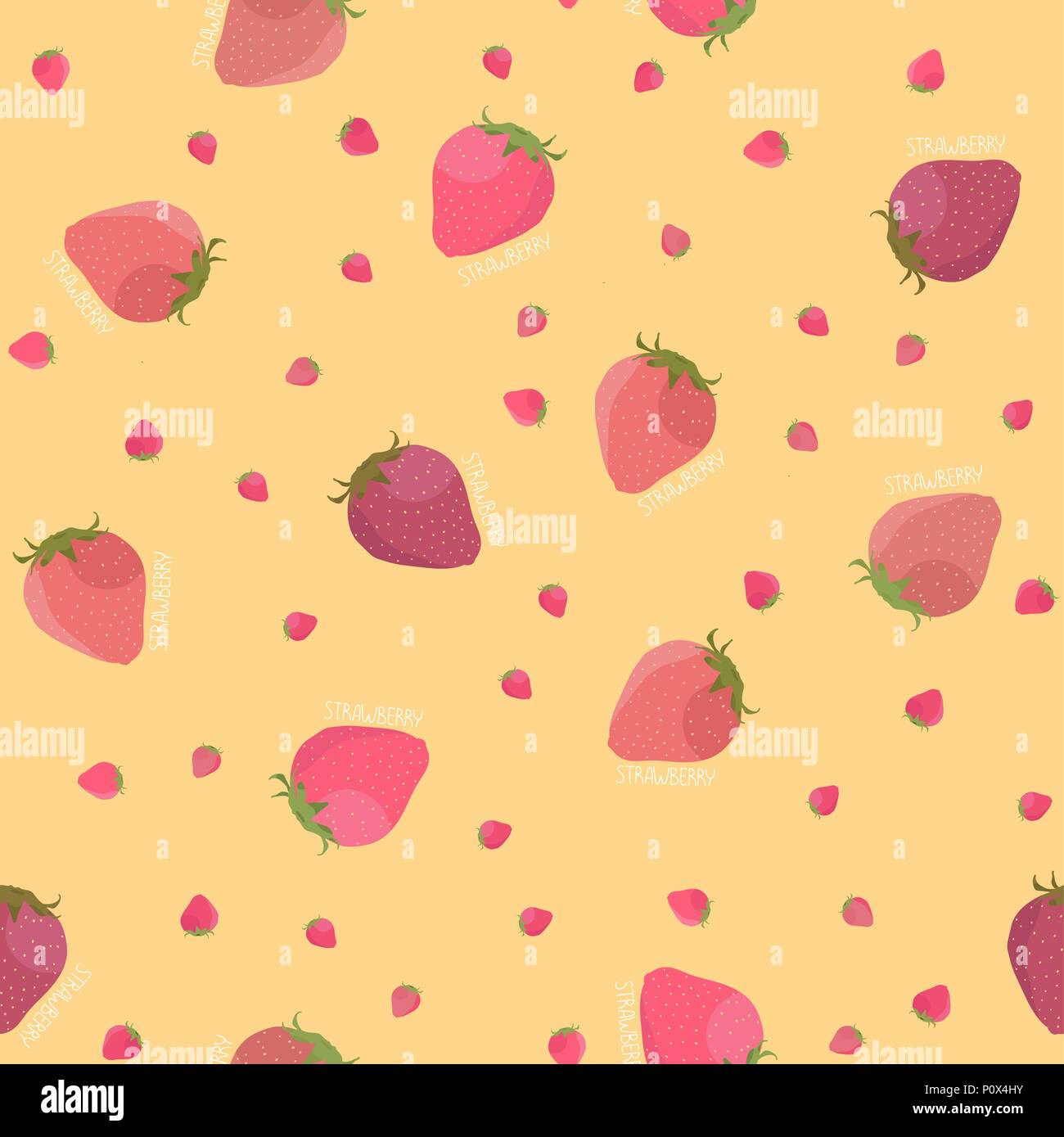 Abstract strawberry texture. Seamless pattern. Fruit background. Red and pink berries. Summer harvest endless backdrop. Dessert template. For wallpape Stock Vector