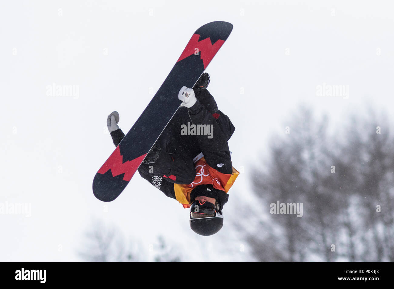 Rakai Tait (NZL) competing in  the Men's Snowboarding Half Pipe Qualification at the Olympic Winter Games PyeongChang 2018 Stock Photo