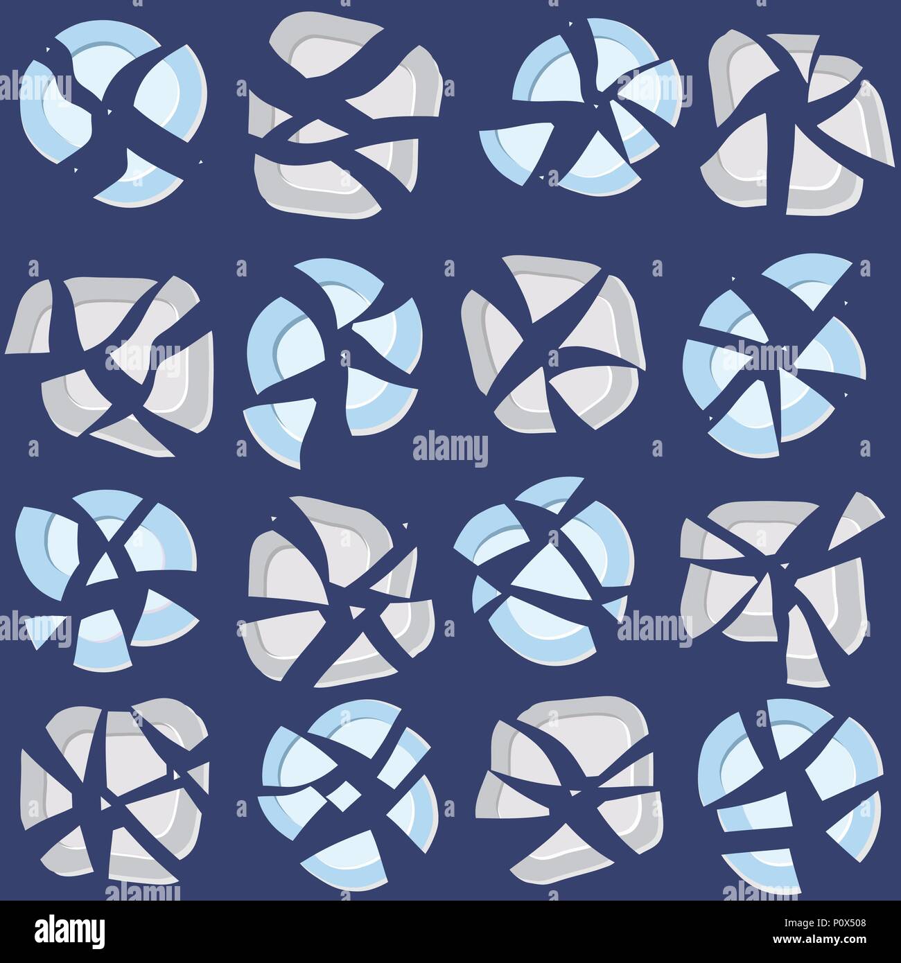 Seamless Pattern with Broken Grey and Blue Plates on a Dark Blue background. Endless texture, plain background. Quarrel backdrop. Stock Vector