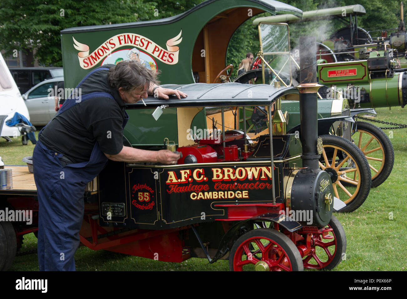cambridge uk, 2018june09. Steam engine enthusiast making adjustments
