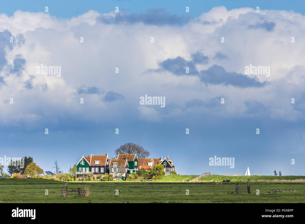 Characteristic wooden houses of Marken, Waterland, North Holland Stock Photo
