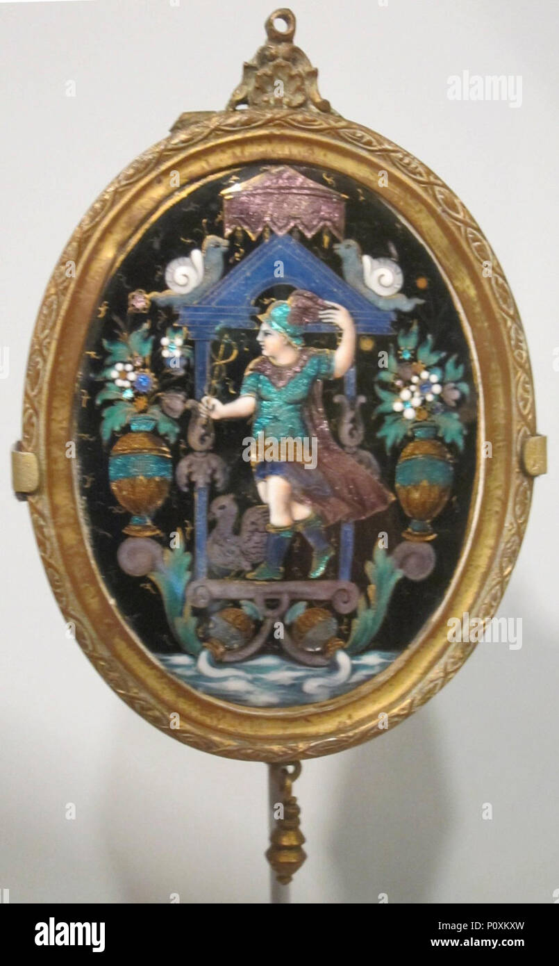 Mercury', painted enamel and gilt on copper mirror back by Jean Limousin  and Jean Decourt, Cincinnati Stock Photo - Alamy