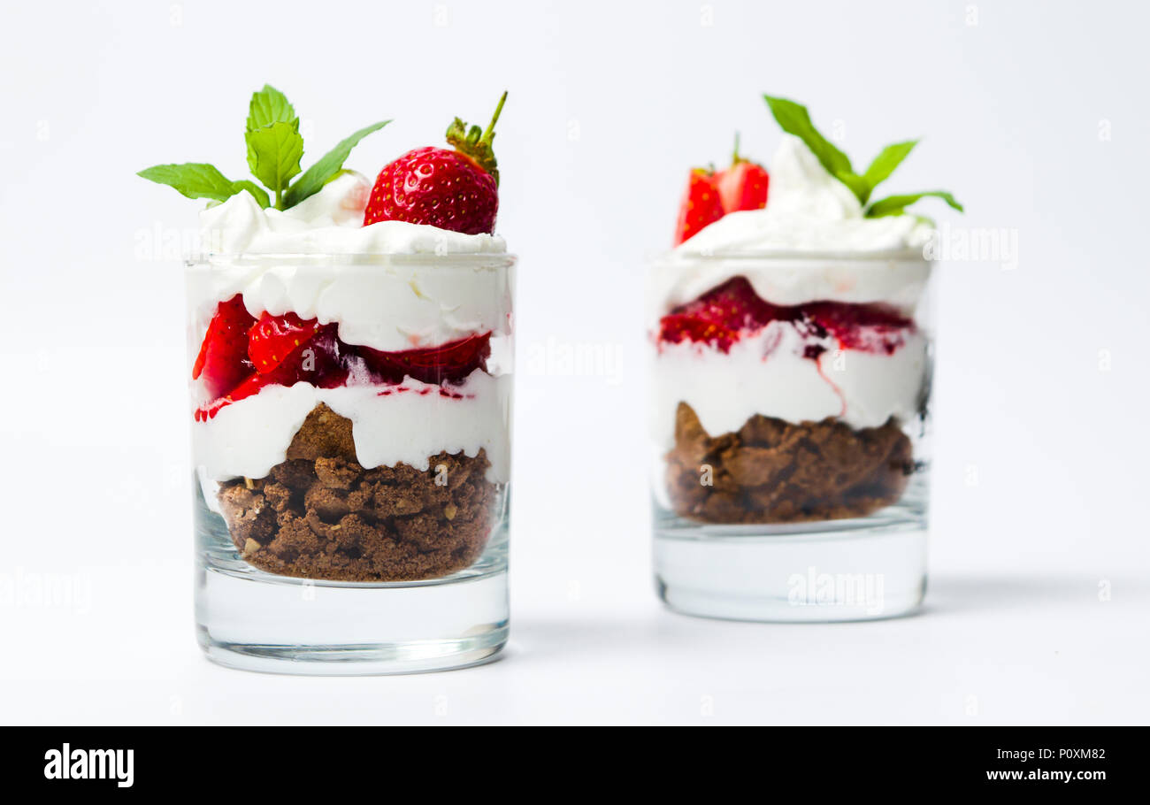 Strawberry parfait for a healthy breakfast on white Stock Photo