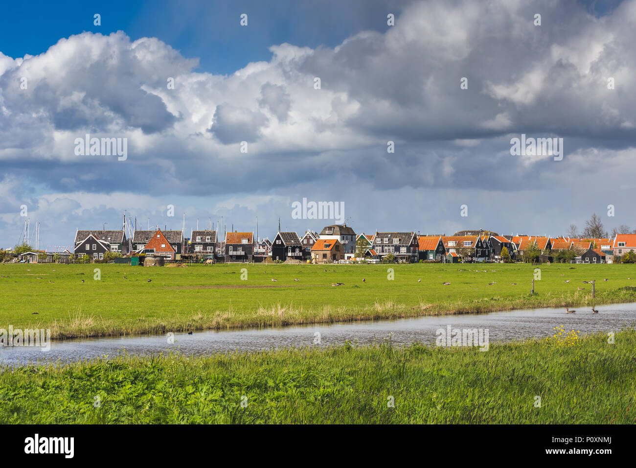Characteristic wooden houses of Marken, Waterland, North Holland Stock Photo