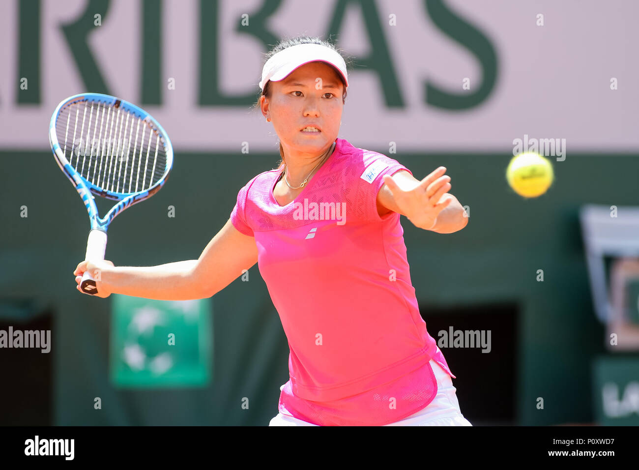Makoto Ninomiya (JPN), JUNE 8, 2018 - Tennis : (L-R) Makoto Ninomiya of Japan during the Women's doubles semi-final match of the French Open tennis tournament against Hao-Ching Chan of Taiwan and Zhaoxuan Yang of China at the Roland Garros in Paris, France. (Photo by AFLO) Stock Photo