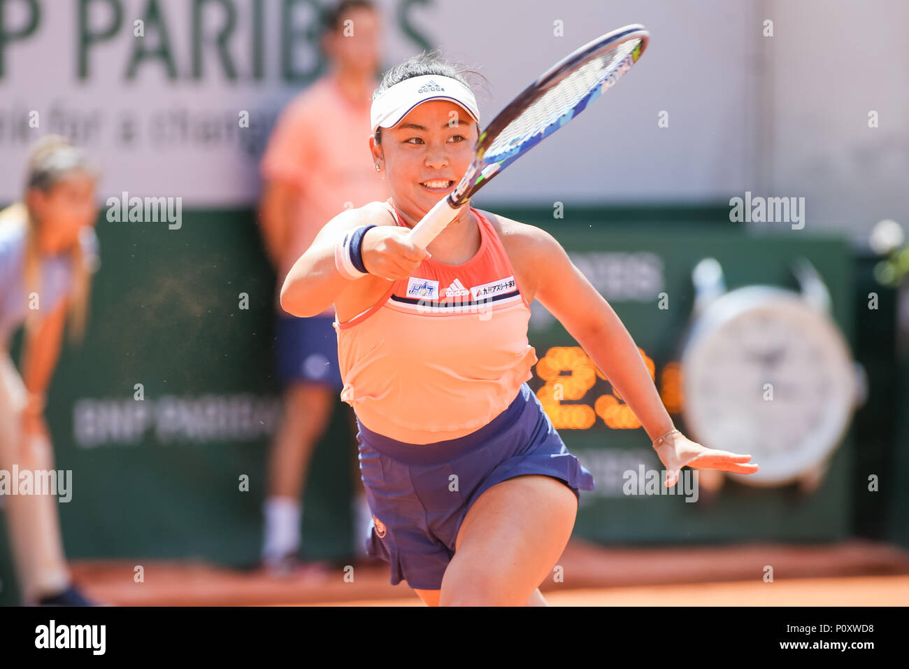 Eri Hozumi (JPN), JUNE 8, 2018 - Tennis : Eri Hozumi of Japan during the Women's doubles semi-final match of the French Open tennis tournament against Hao-Ching Chan of Taiwan and Zhaoxuan Yang of China at the Roland Garros in Paris, France. (Photo by AFLO) Stock Photo