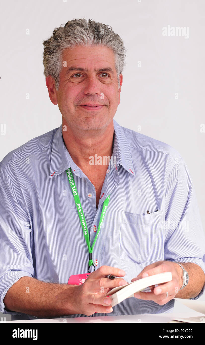 Miami Beach, FL, USA. 26th Feb, 2018. CNN host and celebrity chef and CNN's 'Parts Unknown' host Anthony Bourdain at the Whole Foods Grand Tasting Village at the 2012 South Beach Wine and Food Festival on February 26, 2012 in Miami Beach, Florida. Anthony Bourdain Died: June 8, 2018, at the age of 61 at Strasbourg, France. commit suicide by hanged himself with bathrobe belt. Credit: Mpi10/Media Punch/Alamy Live News Stock Photo