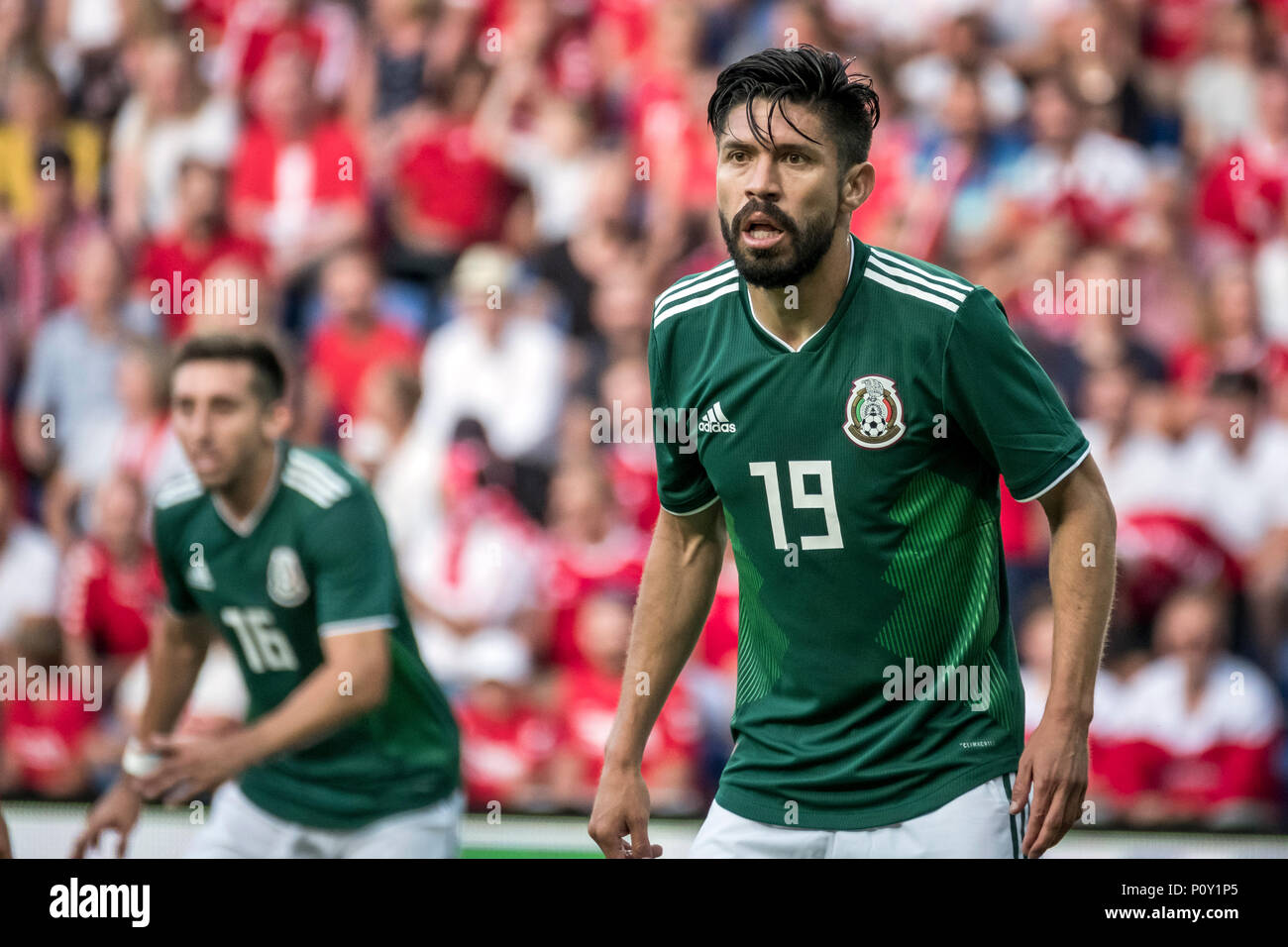 Denmark, Brøndby - June 09, 2018. Oribe Peralta (19) of Mexico seen during the football friendly between Denmark and Mexico at Brøndby Stadion. (Photo credit: Gonzales Photo - Kim M. Leland). Credit: Gonzales Photo/Alamy Live News Stock Photo