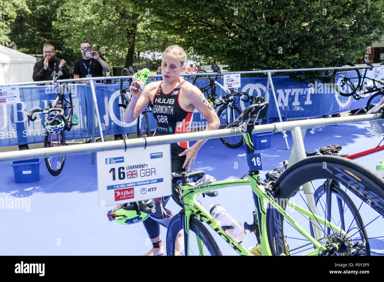Leeds, UK. 10th June 2018. Jessica Learmonth of Great Britain enters t1 in first place  in the Elite Womens race.   Credit: Dan Cooke Credit: Dan Cooke/Alamy Live News Stock Photo
