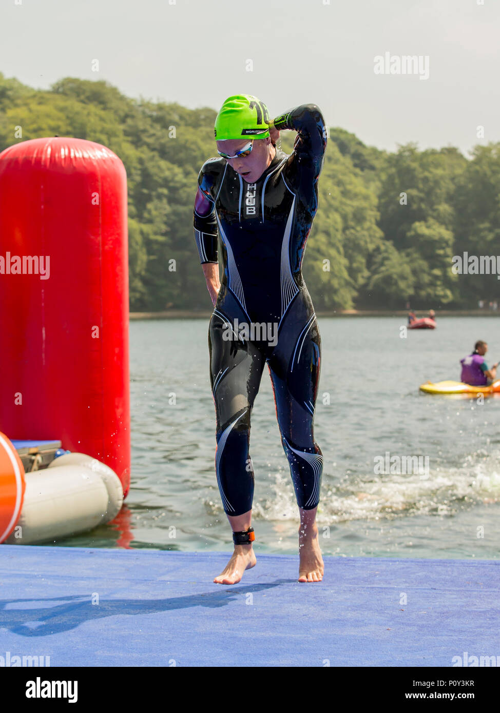 Leeds, UK. 10th June, 2018. AJ Bell World Triathlon Series, Leeds; Jessica Learmonth (GBR) exits the swim on her way to Transition 1 during the Elite Womens race of the AJ Bell World Triathlon Leeds Credit: Action Plus Sports/Alamy Live News Stock Photo