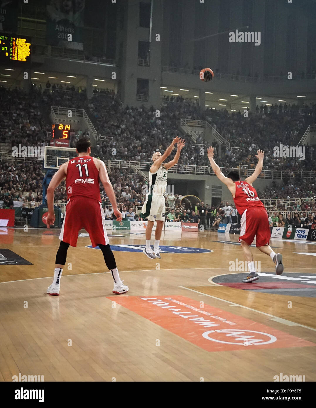 Nick Calathes of  Panathinaikos Superfoods  during the Greek championship playoffs finals game 3 between Panathinaikos Superfoods and Olympiacos Piraeus . (Final score 73-58) Stock Photo