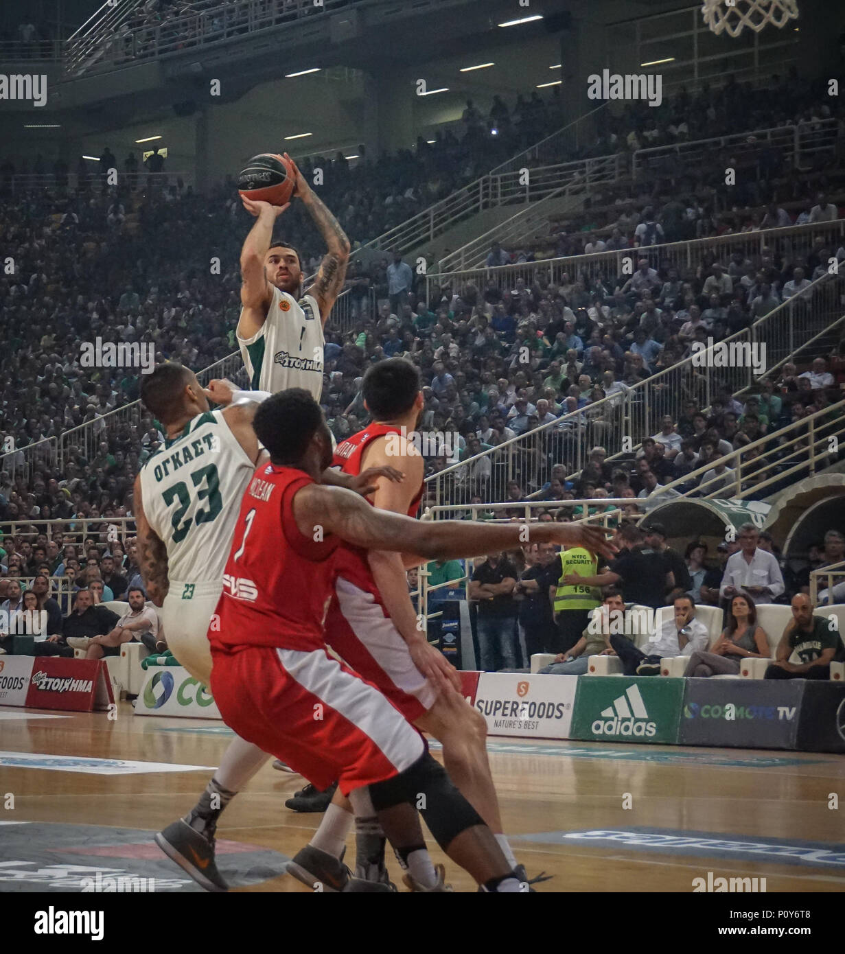 Mike James of Panathinaikos Superfoods  during the Greek championship playoffs finals game 3 between Panathinaikos Superfoods and Olympiacos Piraeus . (Final score 73-58) Stock Photo