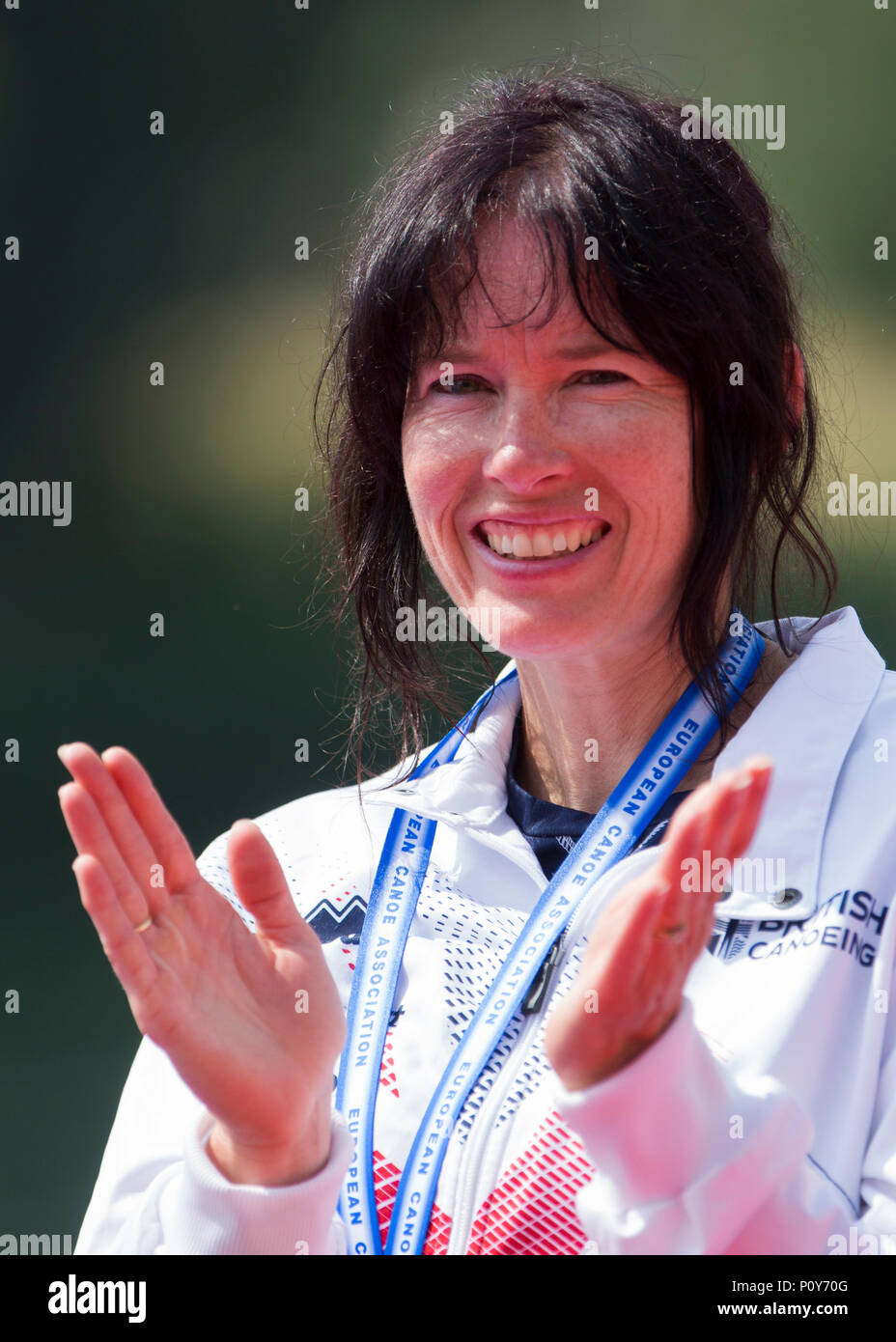 Belgrade, Serbia. 10th Jun, 2018. Jeanette Chippington of GBR celebrates on the podium at the medal ceremony for the Women's KL1, 200m sprint race Credit: Nikola Krstic/Alamy Live News Stock Photo