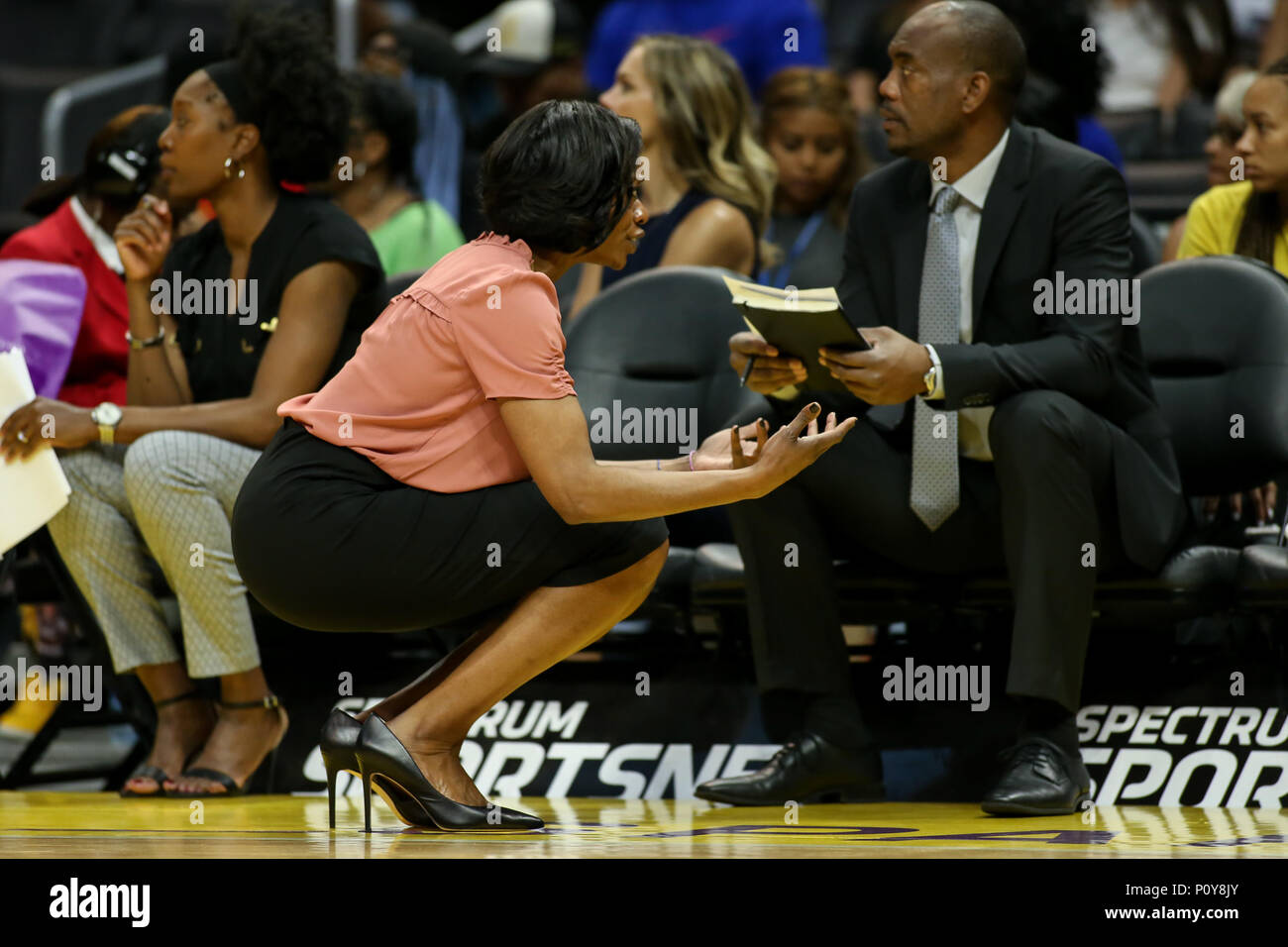 Chicago Sky coach Amber Stocks during the Chicago Sky vs Los Angeles Sparks  game at Staples Center in Los Angeles, Ca on June 10, 2018. (Photo by  Jevone Moore Stock Photo - Alamy