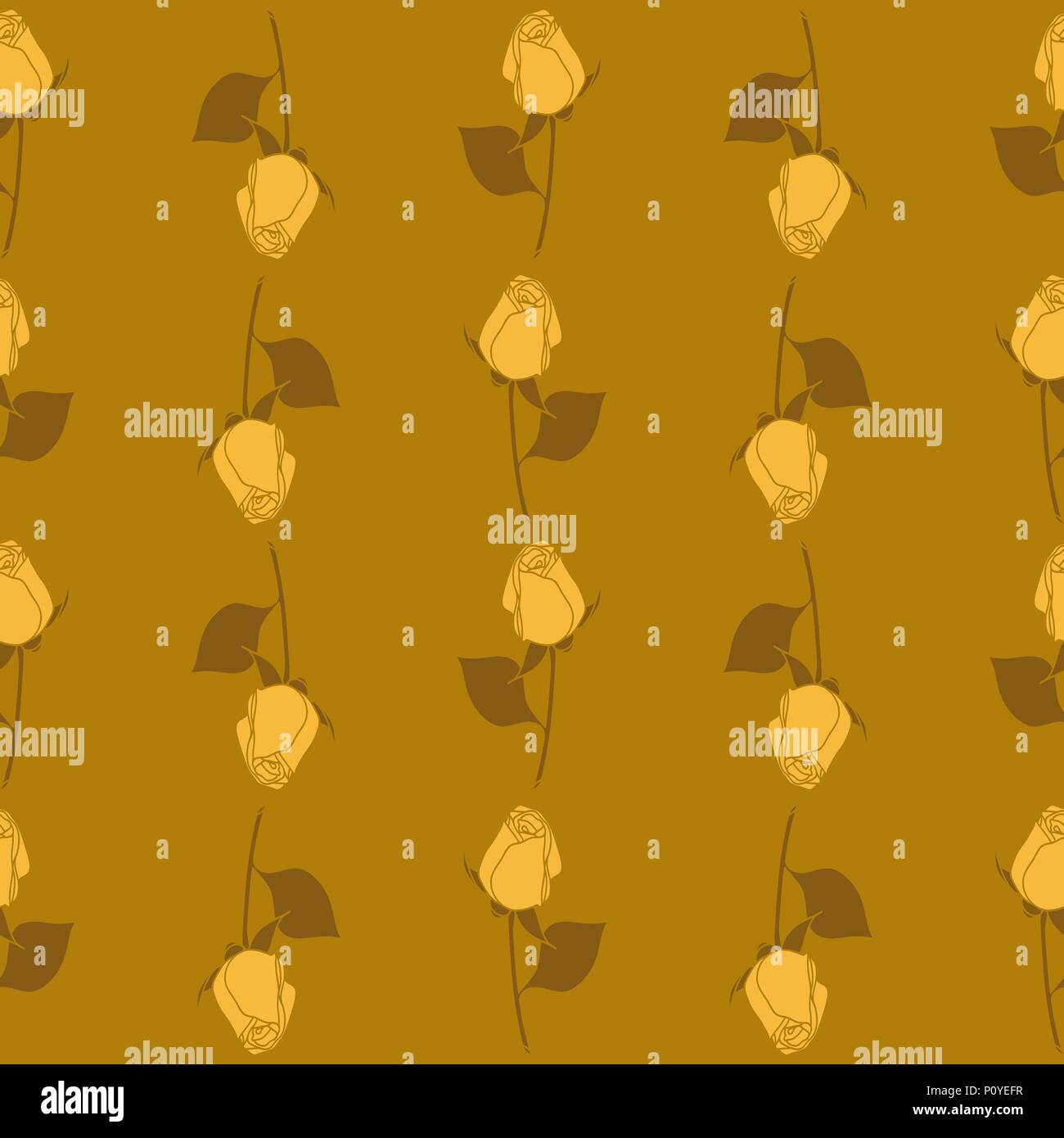 Seamless vector floral roses pattern. Ocher, gold and yellow colors Stock Vector