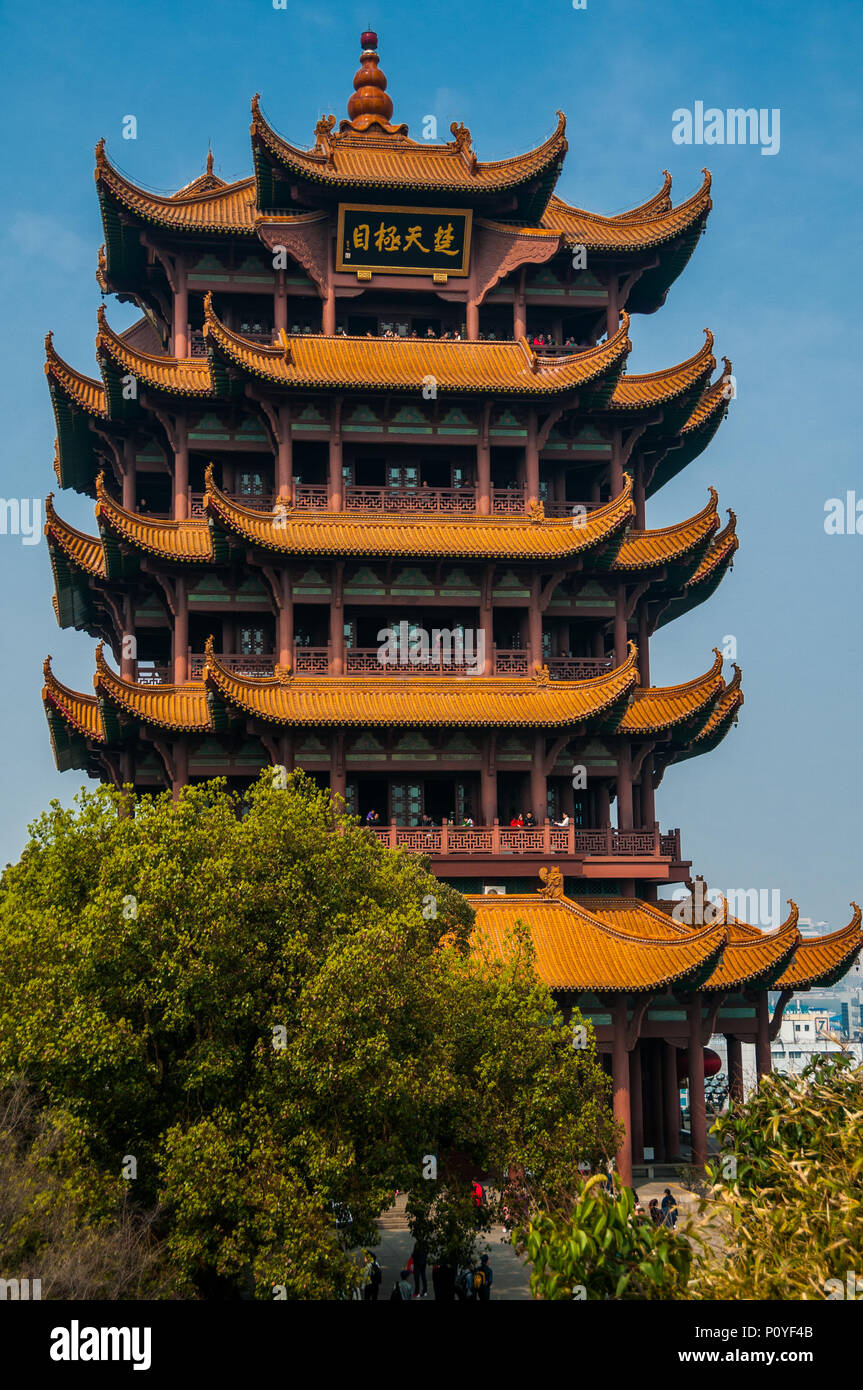 The Yellow Crane Tower on Snake Hill above the Yangtze River in Wuhan, China. Stock Photo