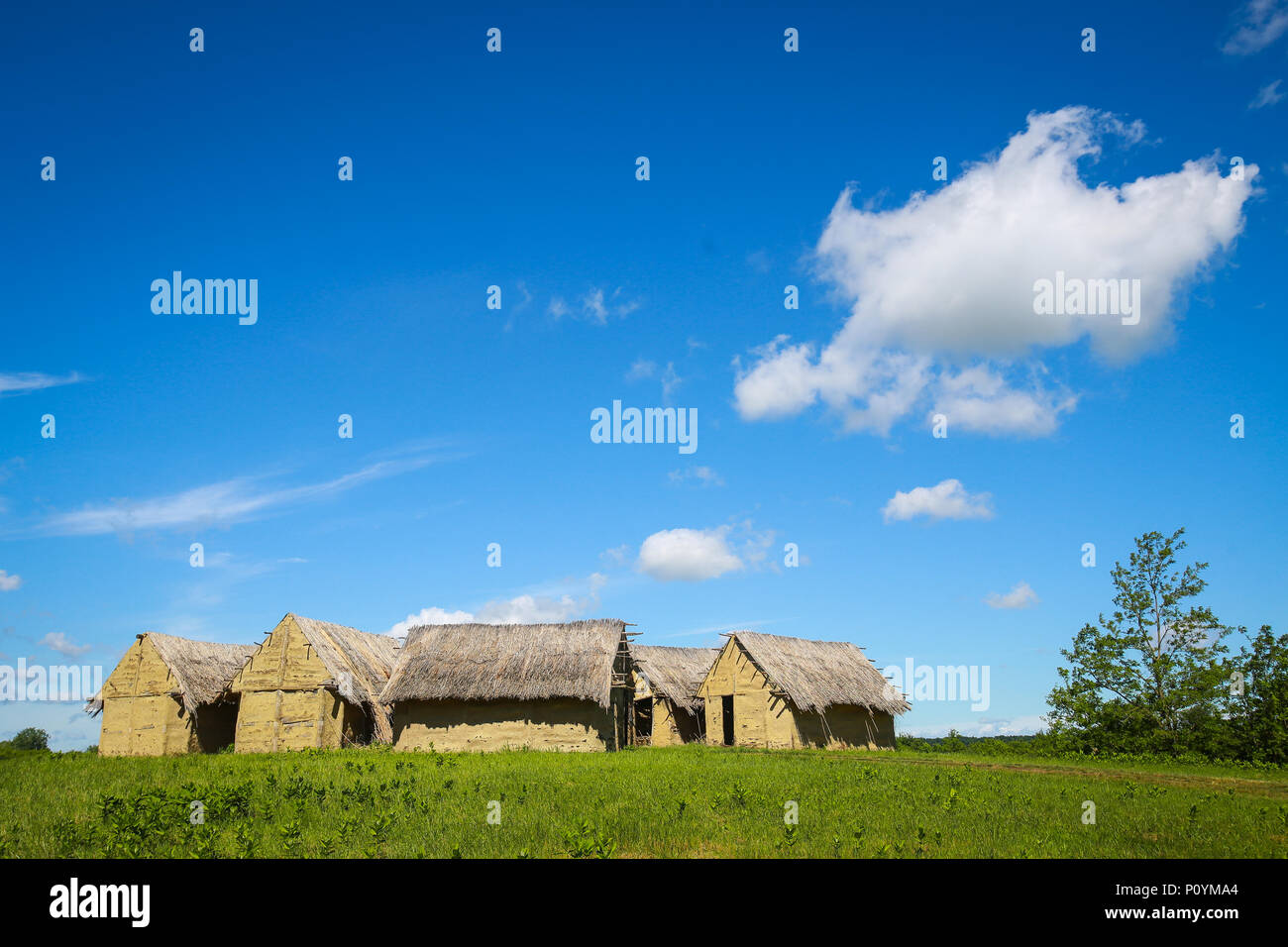 A view of the old houses in the archeological ethnological park Sopot in Vinkovci, Croatia. Stock Photo