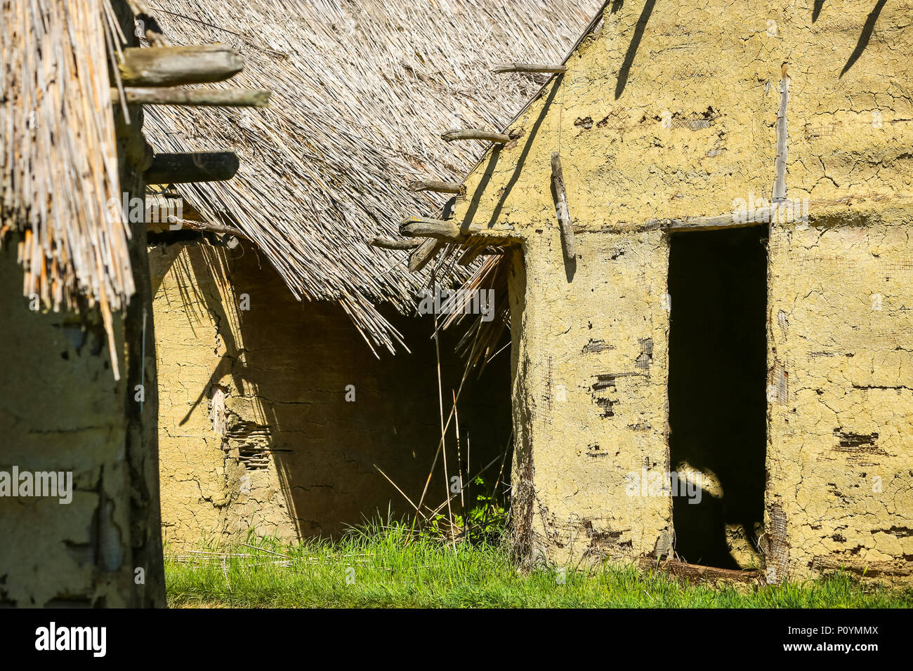 A view of the old houses in the archeological ethnological park Sopot in Vinkovci, Croatia. Stock Photo