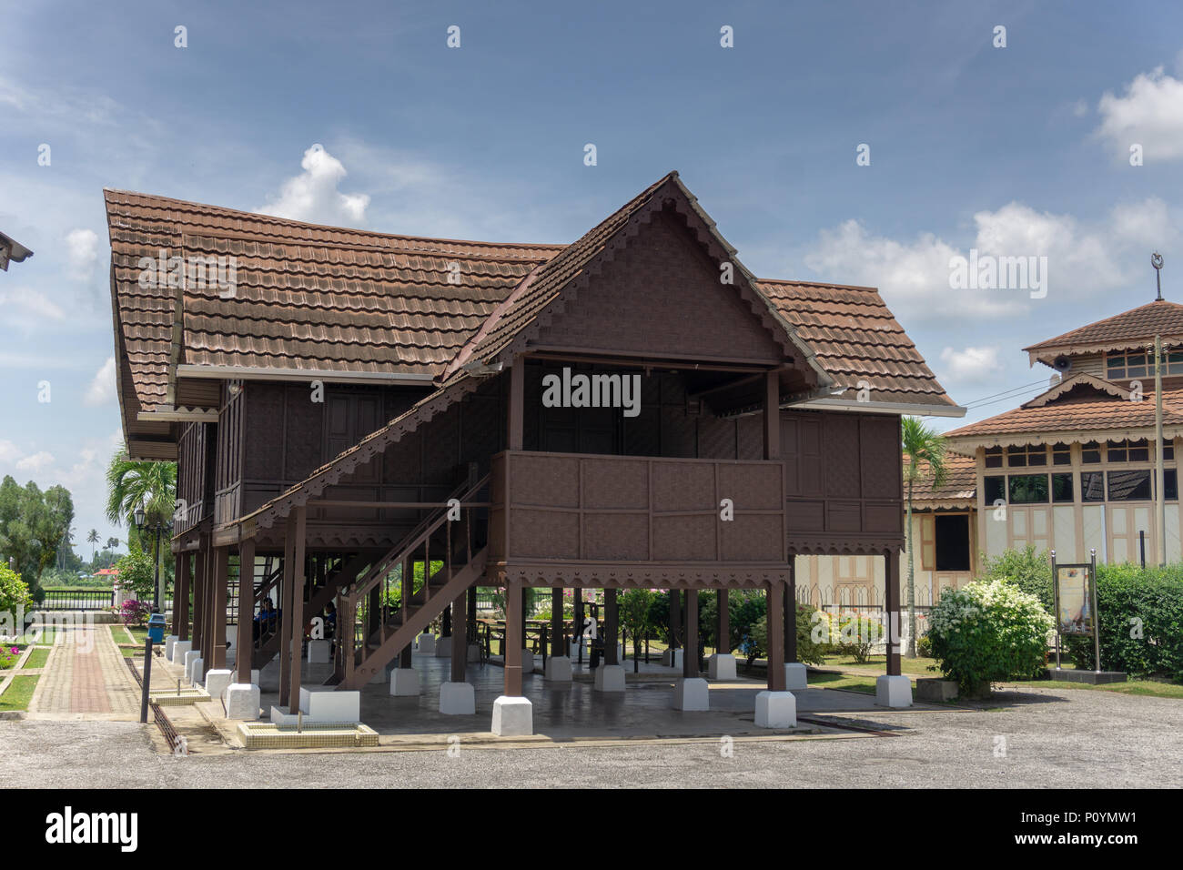 Traditional Malay House typically built by materials from nature such as leaves and wood. Stock Photo