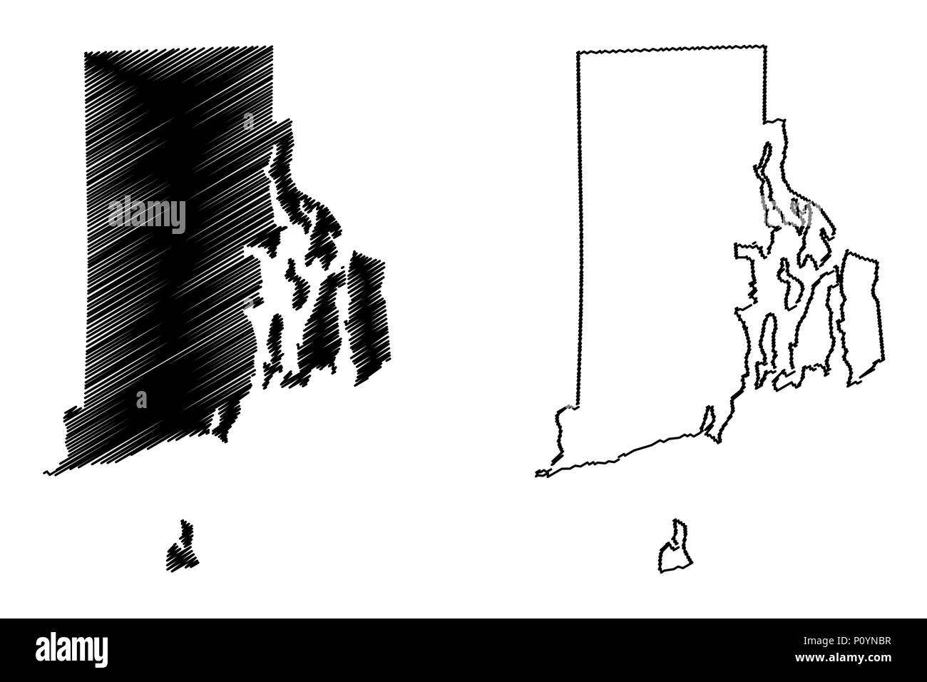 Rhode Island map vector illustration, scribble sketch Rhode Island map Stock Vector