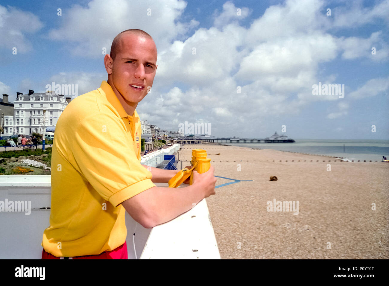 Lifeguards on the beach at Eastbourne Stock Photo Alamy