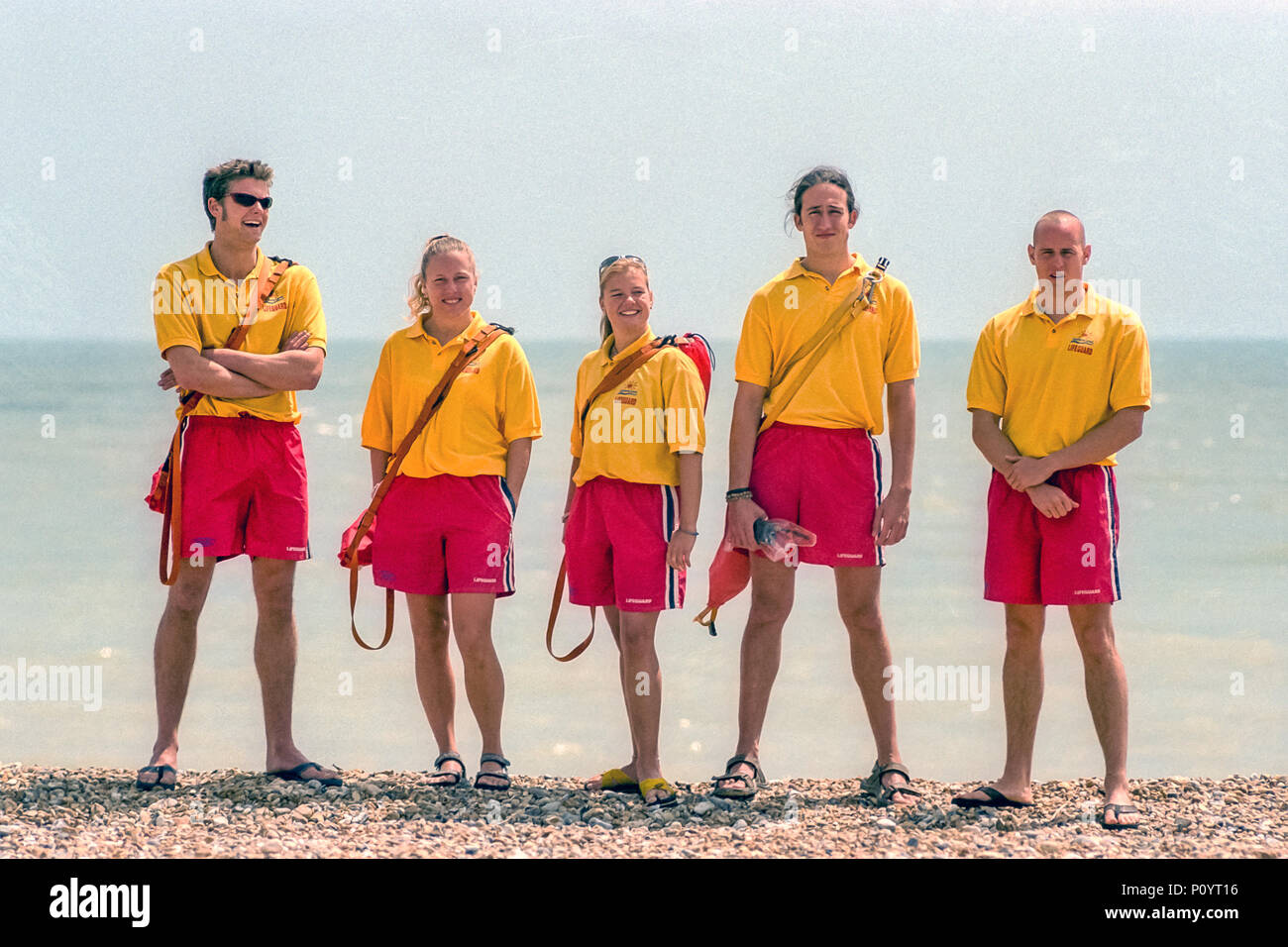 Lifeguards on the beach at Eastbourne Stock Photo Alamy
