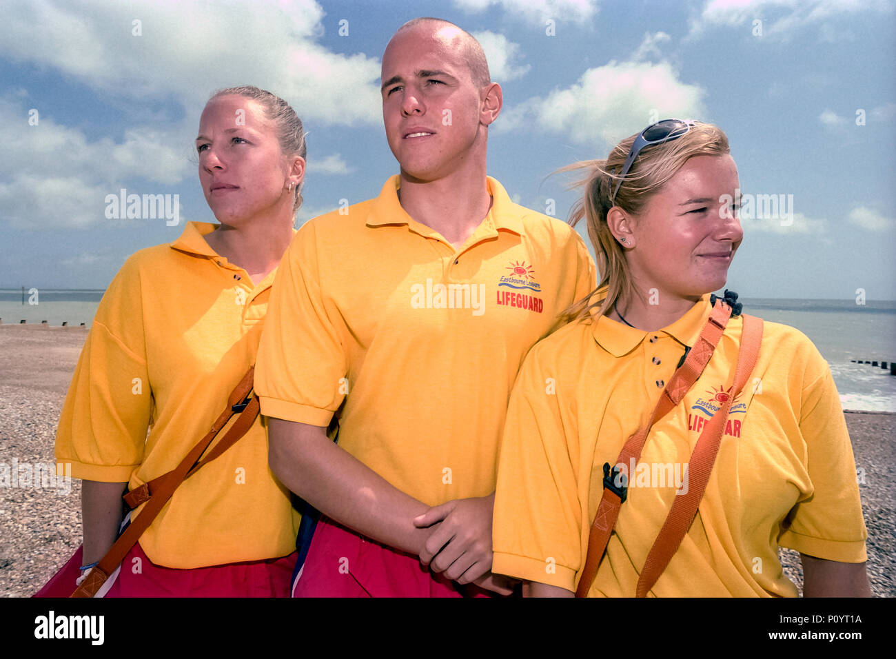 Lifeguards on the beach at Eastbourne Stock Photo Alamy
