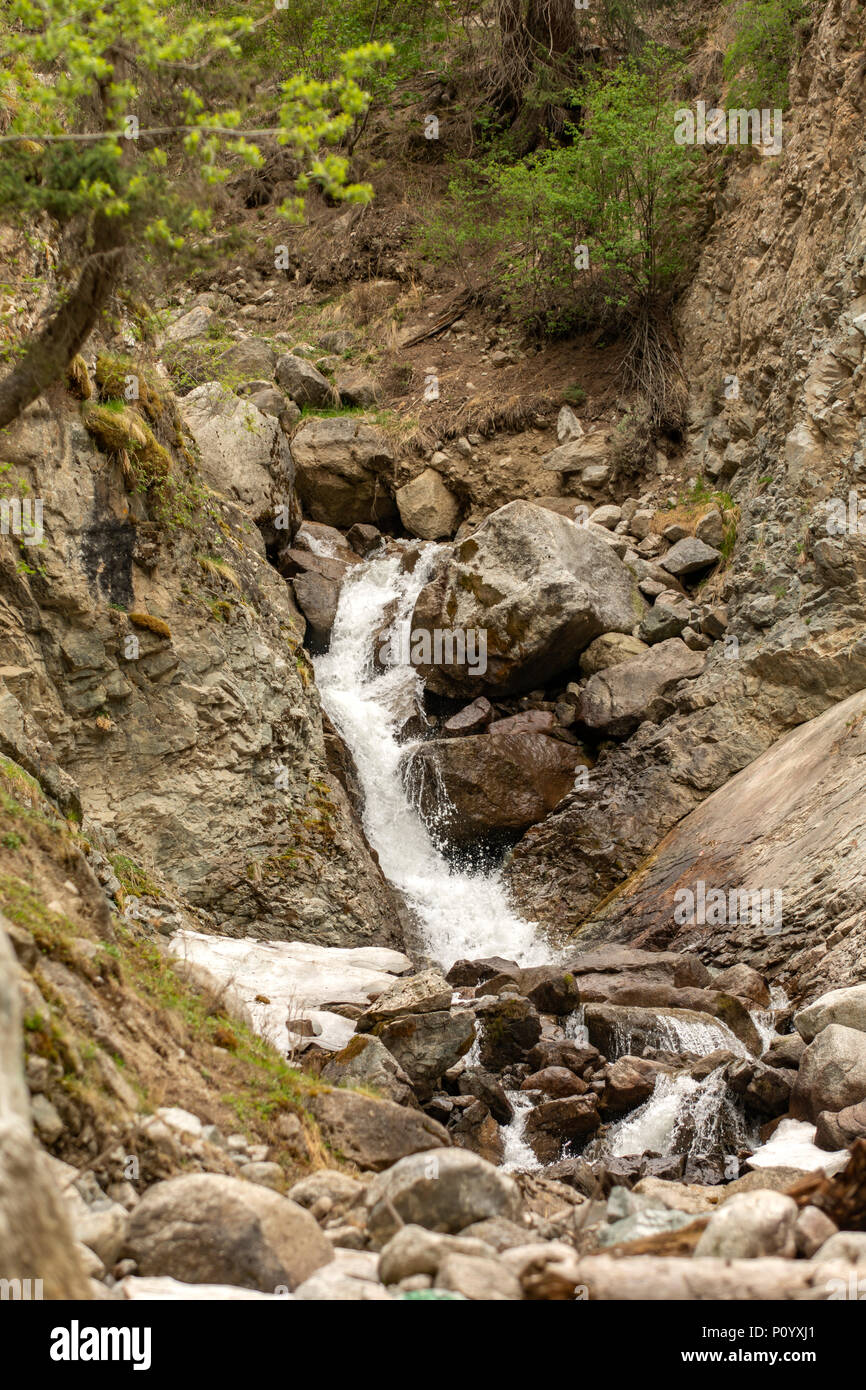 Waterfall in Barskoon Valley, Kyrgyzstan Stock Photo