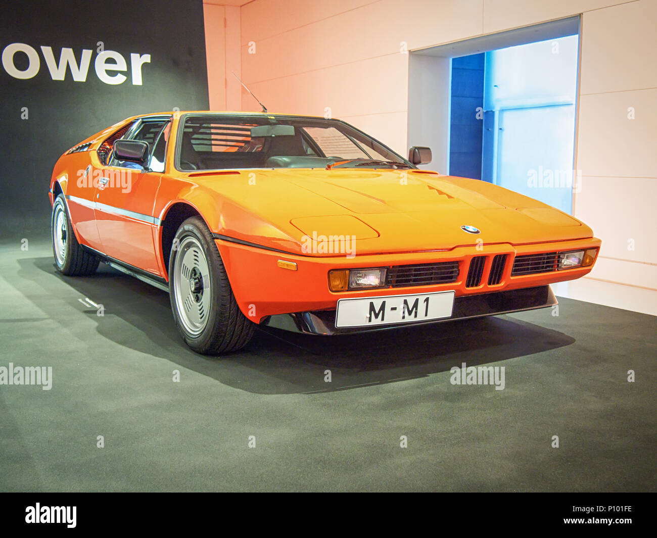 MUNICH, GERMANY-APRIL 8, 2017: 1978 BMW M1 in the BMW Museum. Only 399 of these cars were produced by BMW. Stock Photo