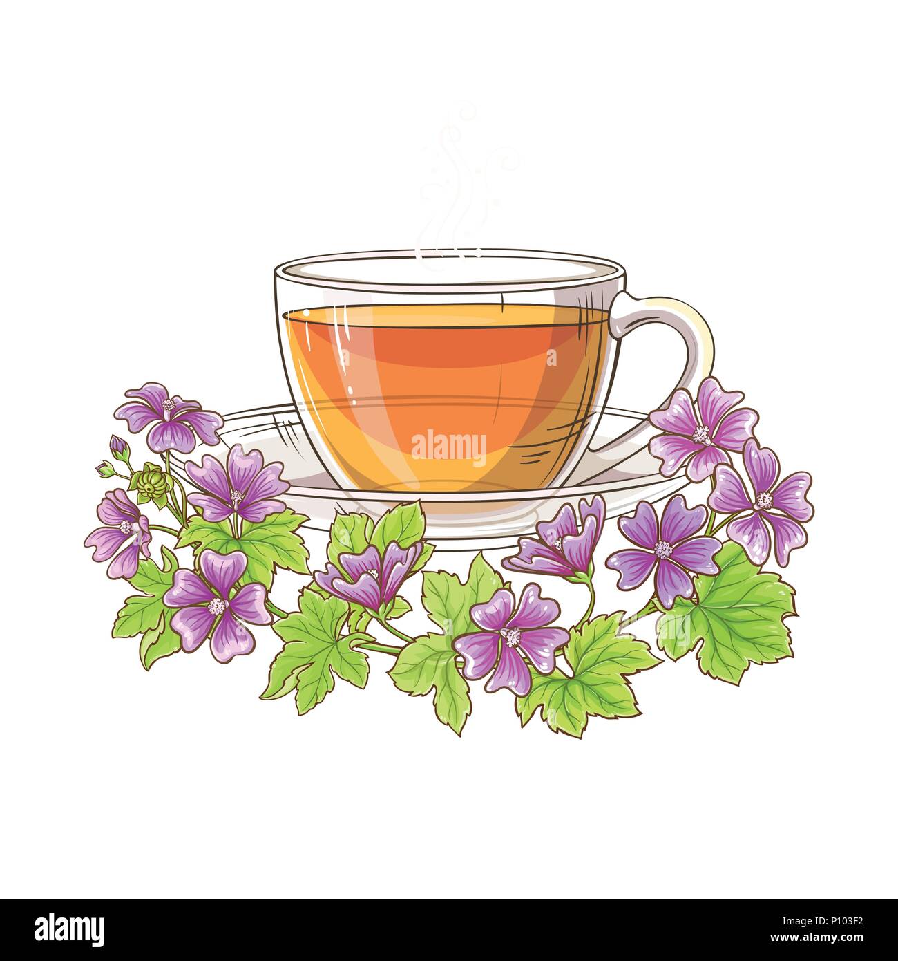cup of malva tea illustration on white background Stock Vector