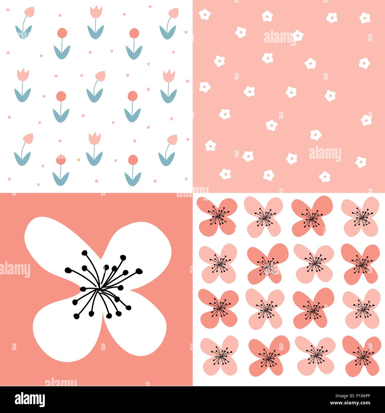 Set of seamless floral pattern Stock Vector