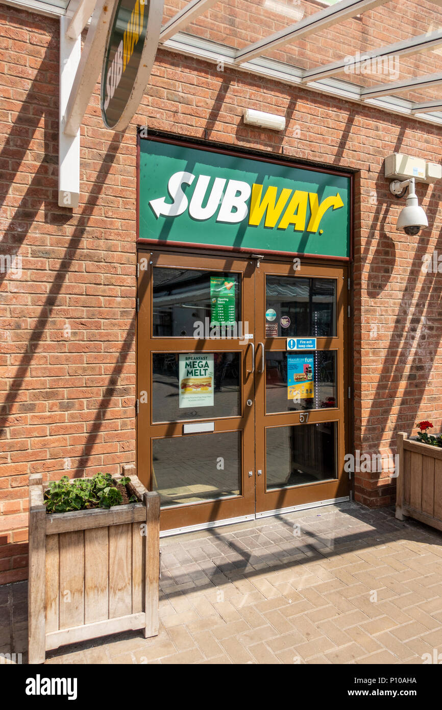 Entrance to the Subway fast food franchise at Gretna Gateway Outlet Village, a 'strip mall' in the very south of Scotland. Stock Photo