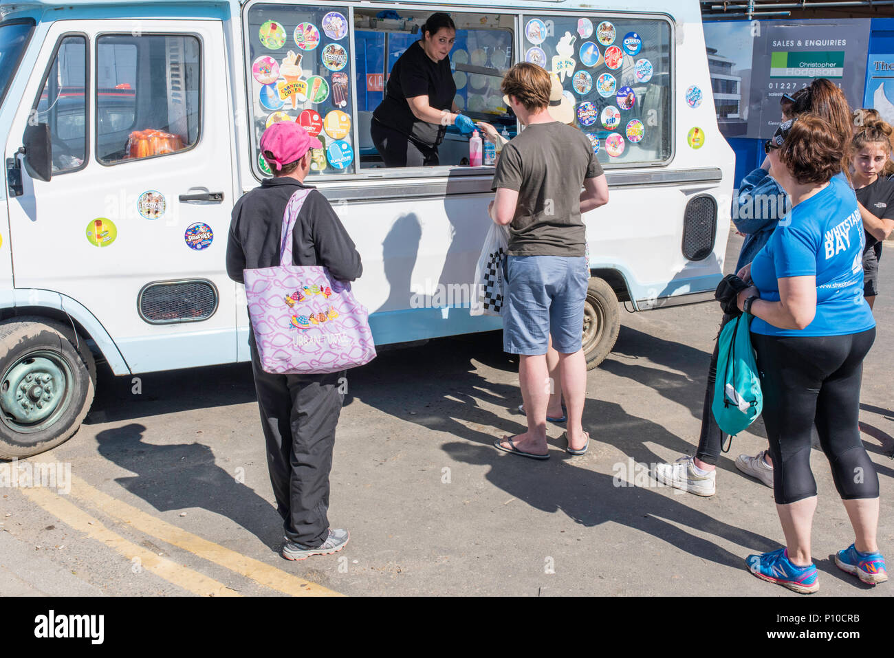 An ice cream seller on the seafront in Whitstable, Kent, England, UK