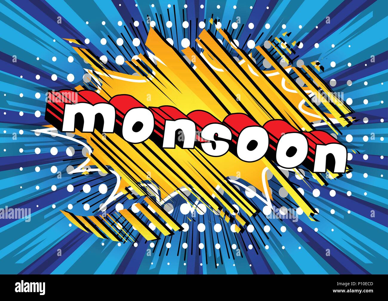 Monsoon - Comic book style word on abstract background. Stock Vector