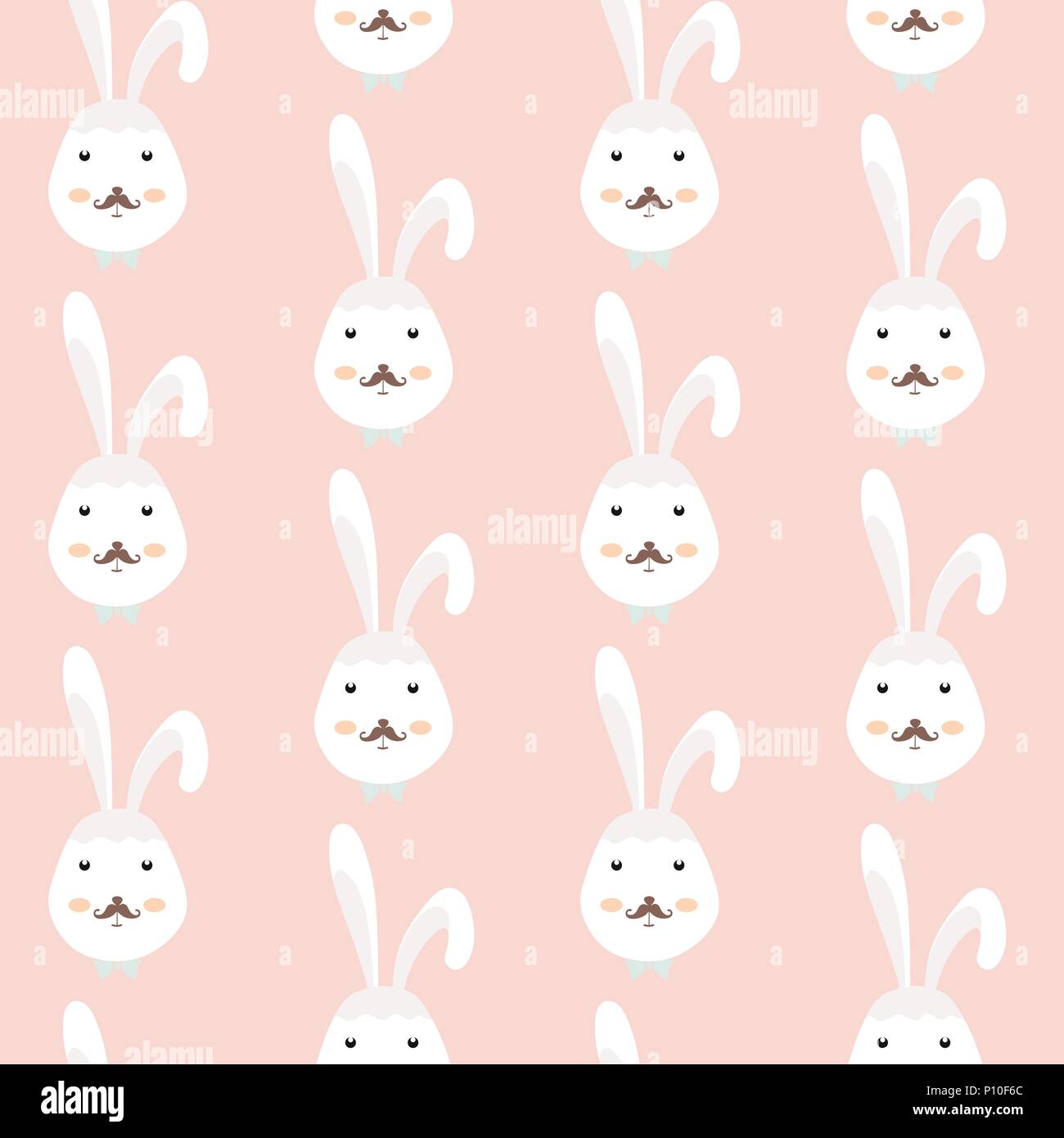 Seamless pattern with cute white rabbits. Stock Vector