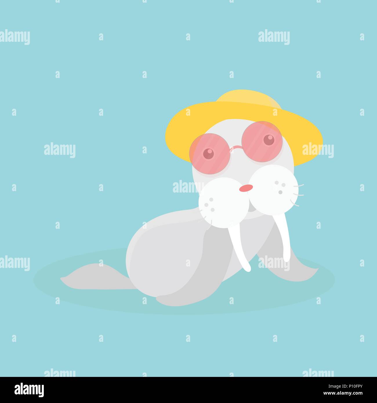 Cute sea lion on pastel background. Stock Vector