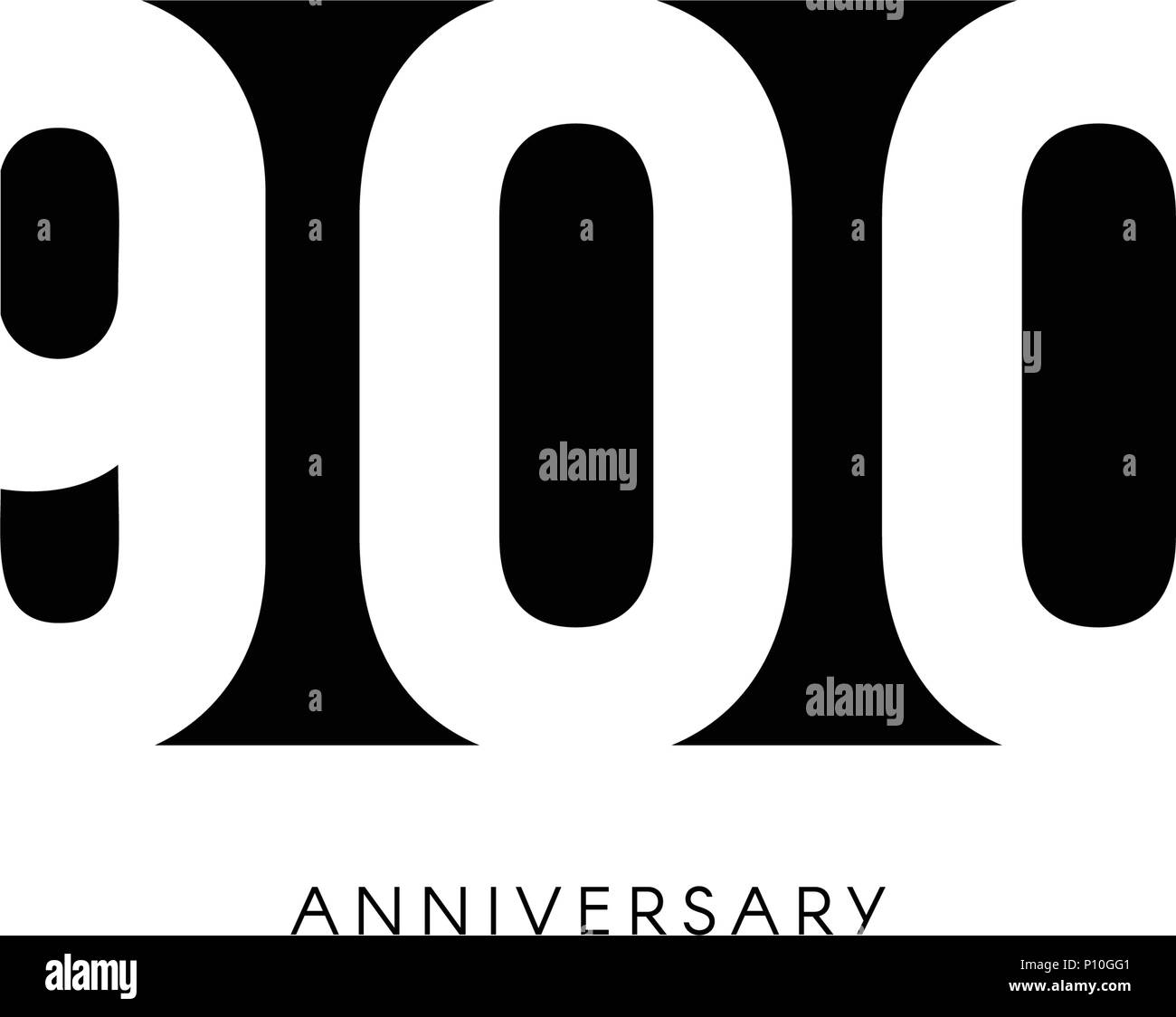Nine hundred anniversary, minimalistic logo. Nine-hundredth years, 900th jubilee, greeting card. Birthday invitation. 900 year sign. Black negative space vector illustration on white background. Stock Vector