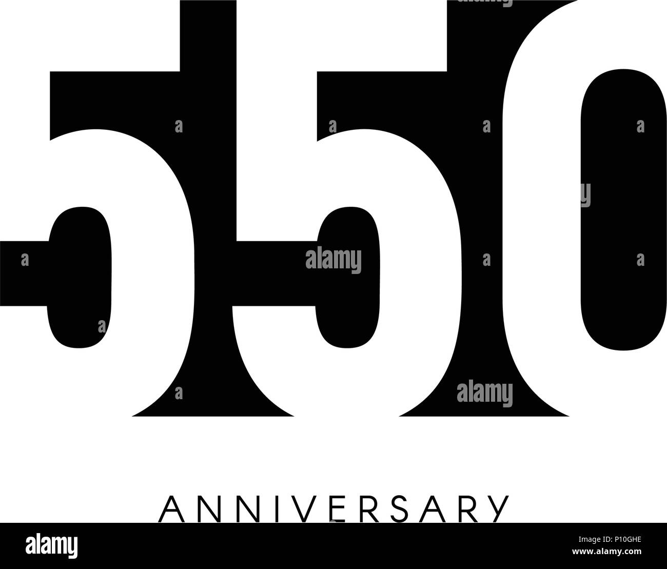 Five hundred fifty anniversary, minimalistic logo. Five hundred fiftieth years, 550th jubilee, greeting card. Birthday invitation. 550 year sign. Black negative space vector illustration on white background. Stock Vector