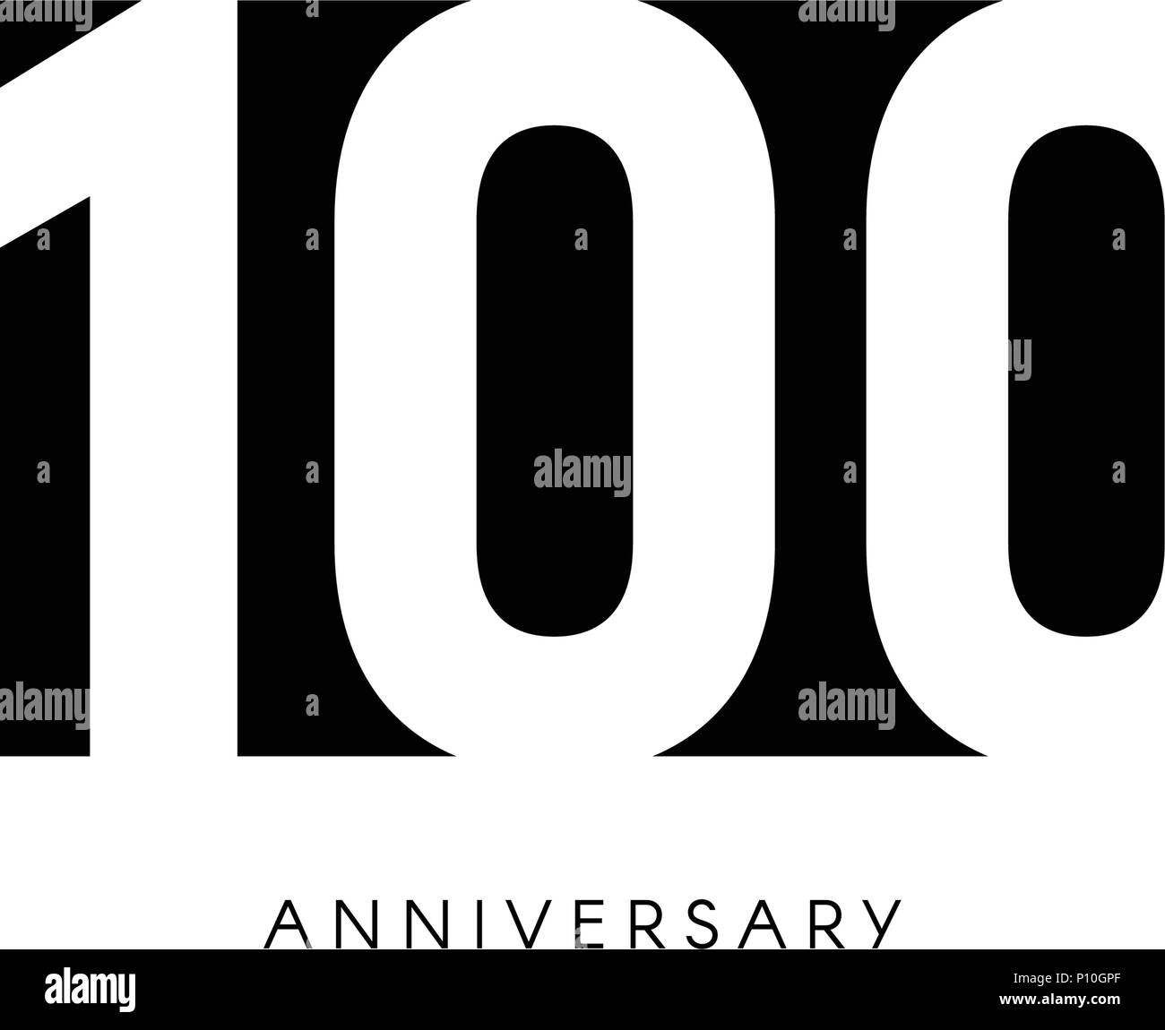 One hundred anniversary, minimalistic logo. One hundredth years, 100th jubilee, greeting card. Birthday invitation. 100 year sign. Black negative space vector illustration on white background. Stock Vector