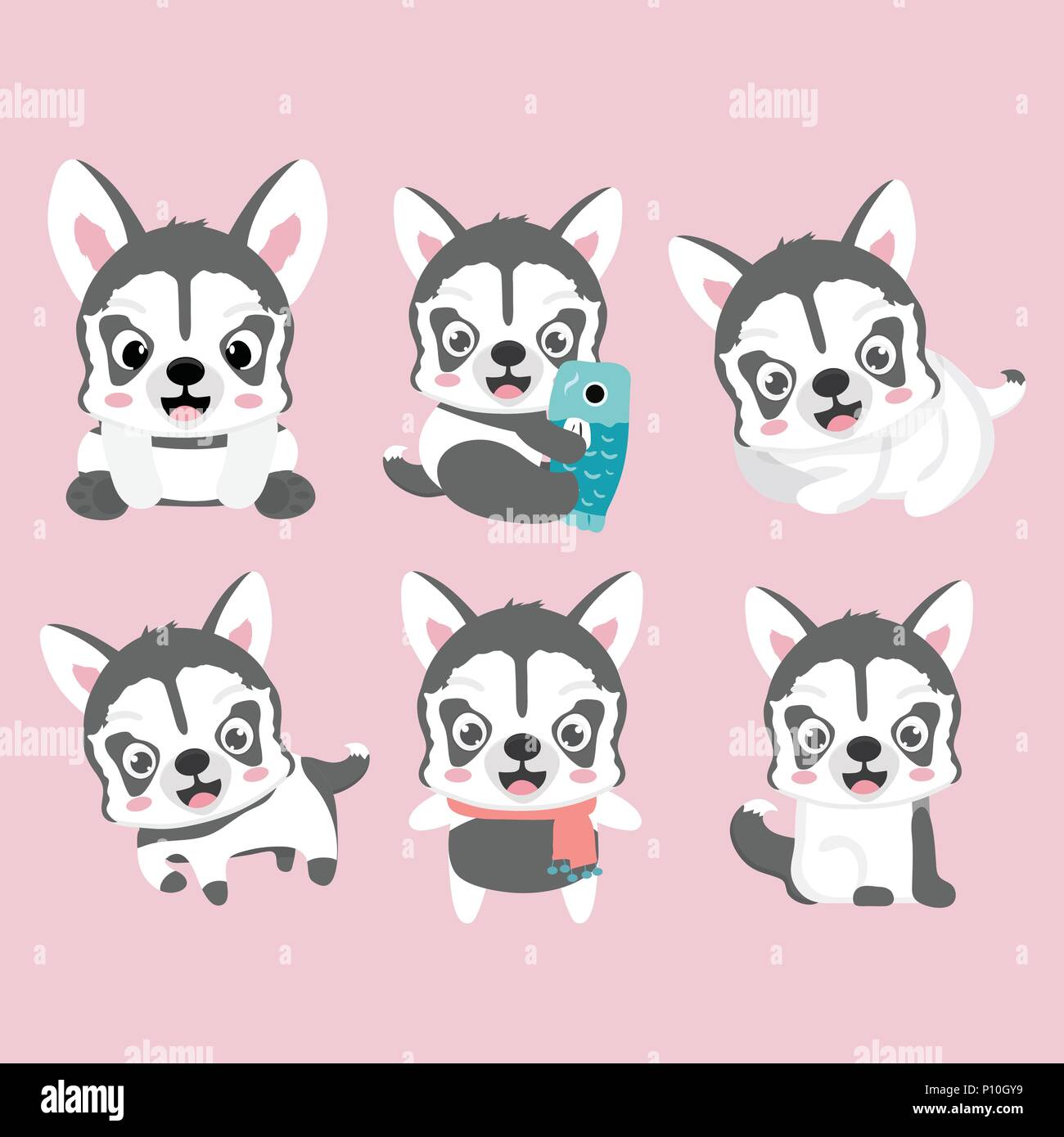 Cartoon character Siberian husky dog poses Stock Vector Image & Art - Alamy