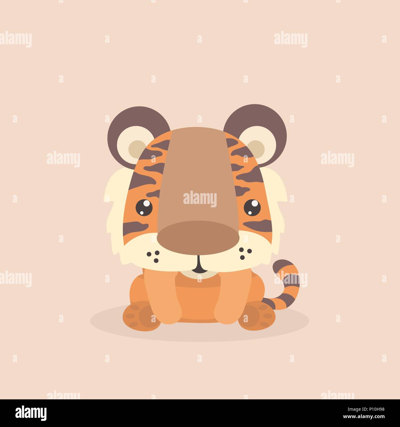 Cute little tiger on pastel background. Stock Vector