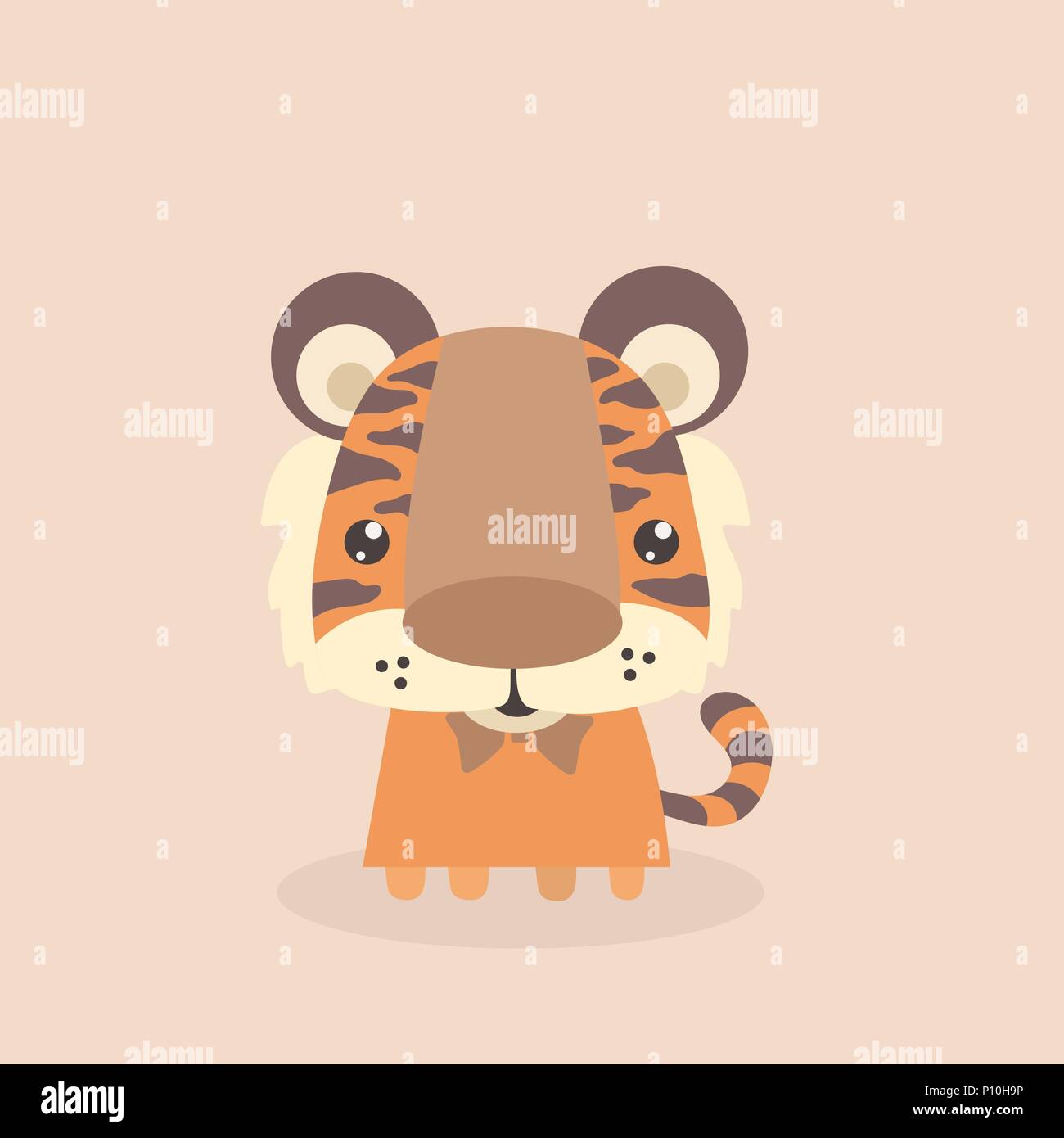 Cute little tiger on pastel background. Stock Vector