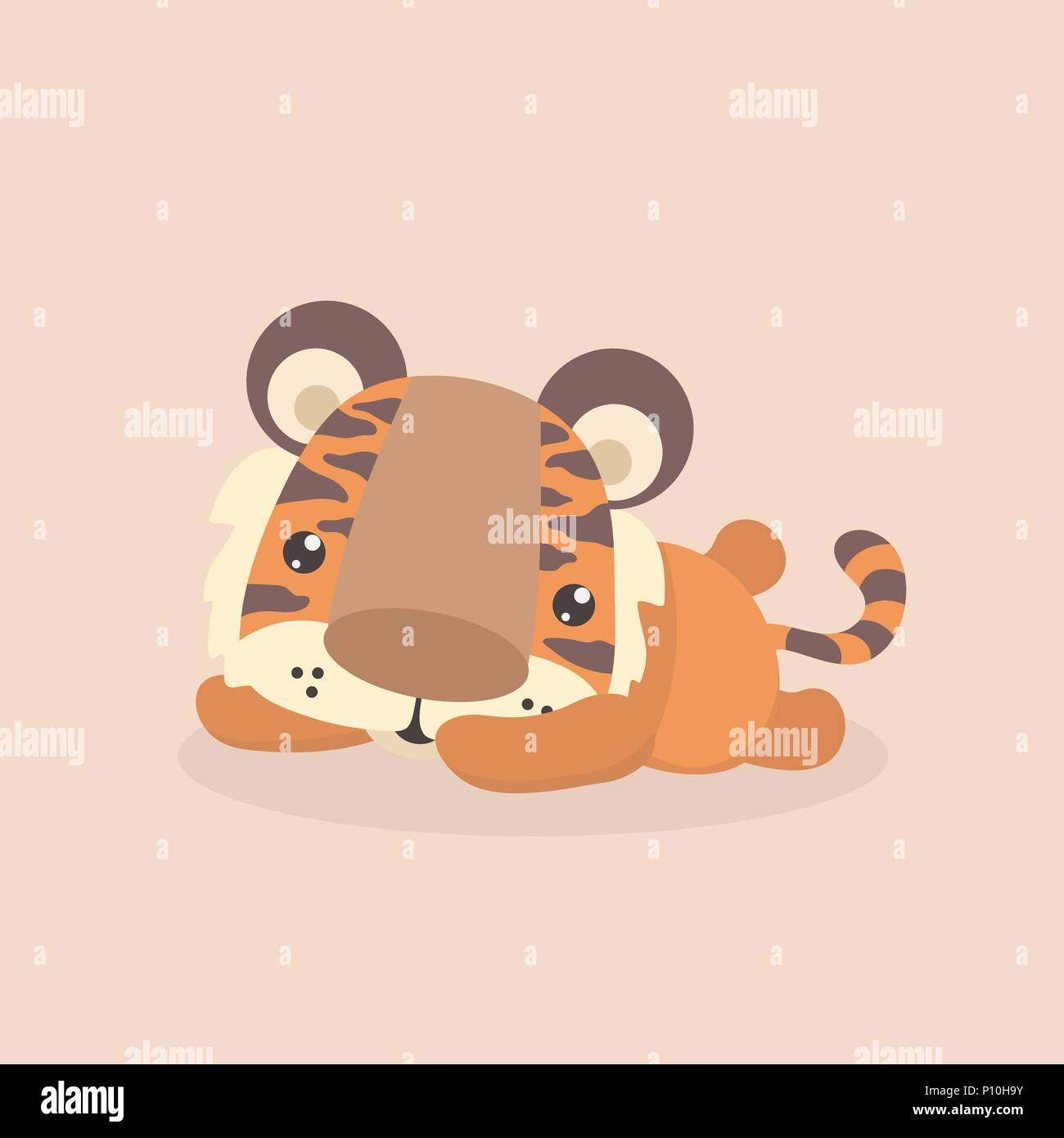 Cute little tiger on pastel background. Stock Vector